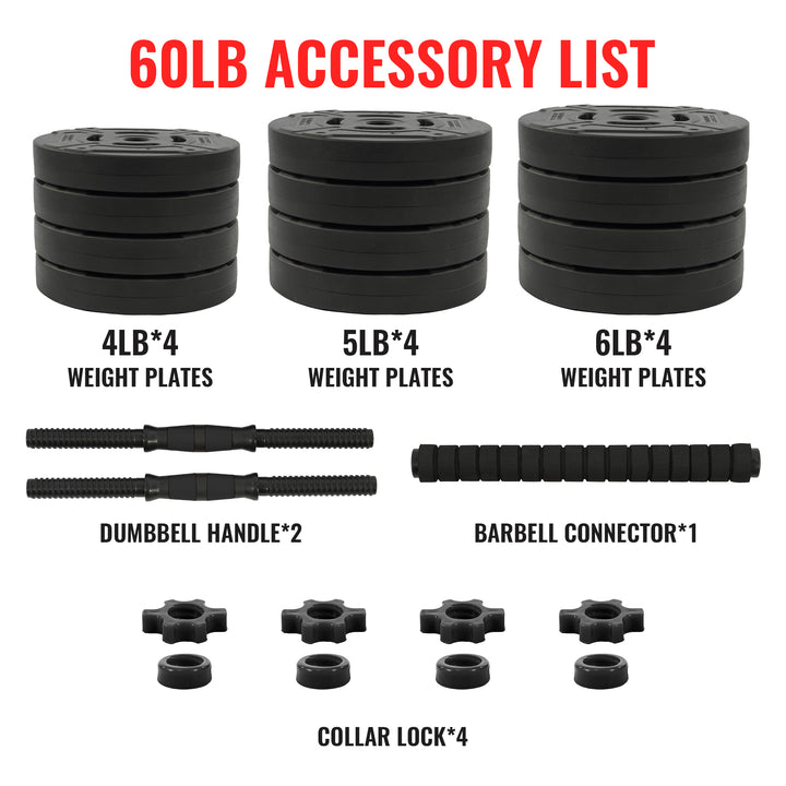 Fitvids 2 in 1 Adjustable Dumbbell Set, 60lbs Free Weights Set with Connector