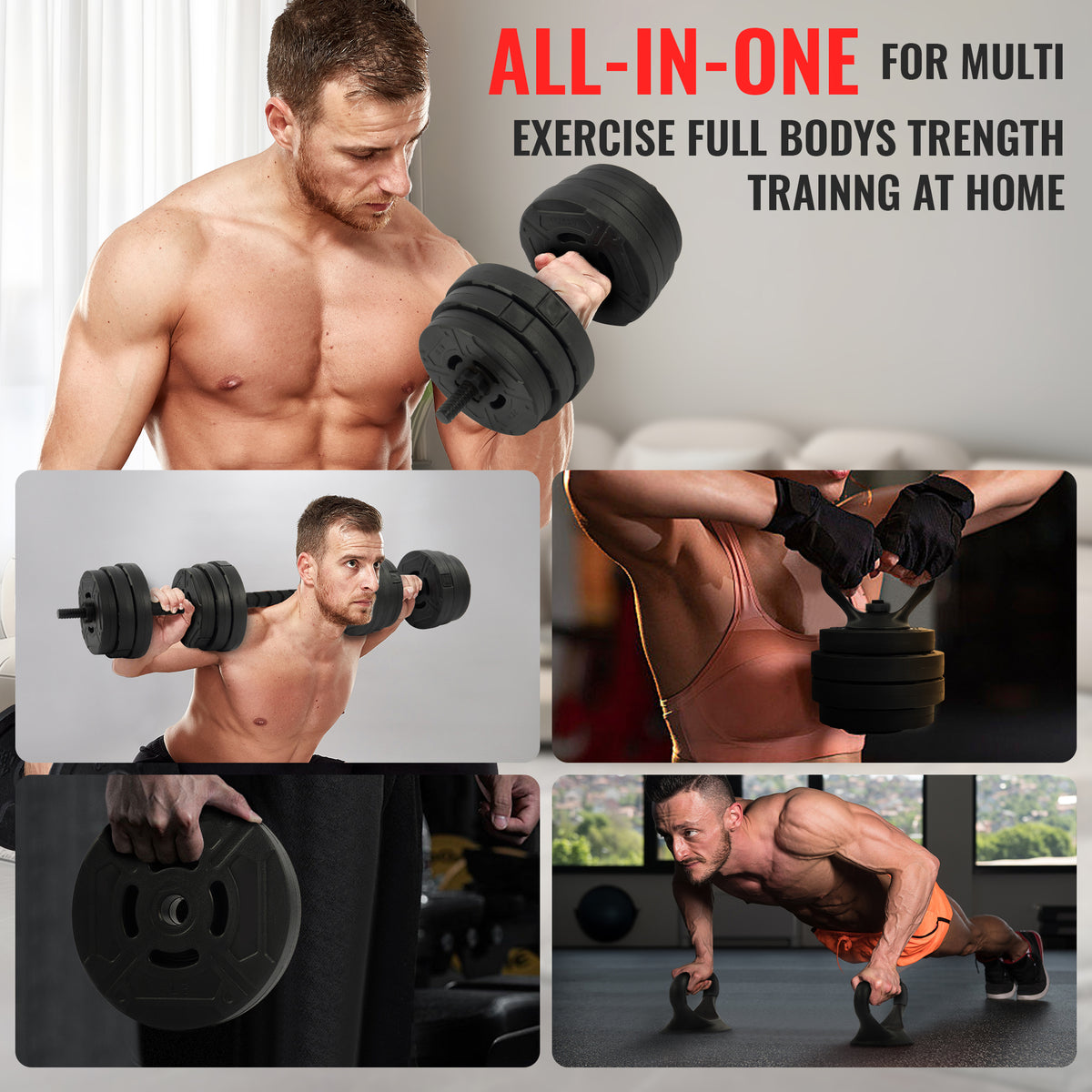 Fitvids 4 in 1 Adjustable Dumbbell Set, 60lbs Free Weights Set (Open Box) - VMInnovations