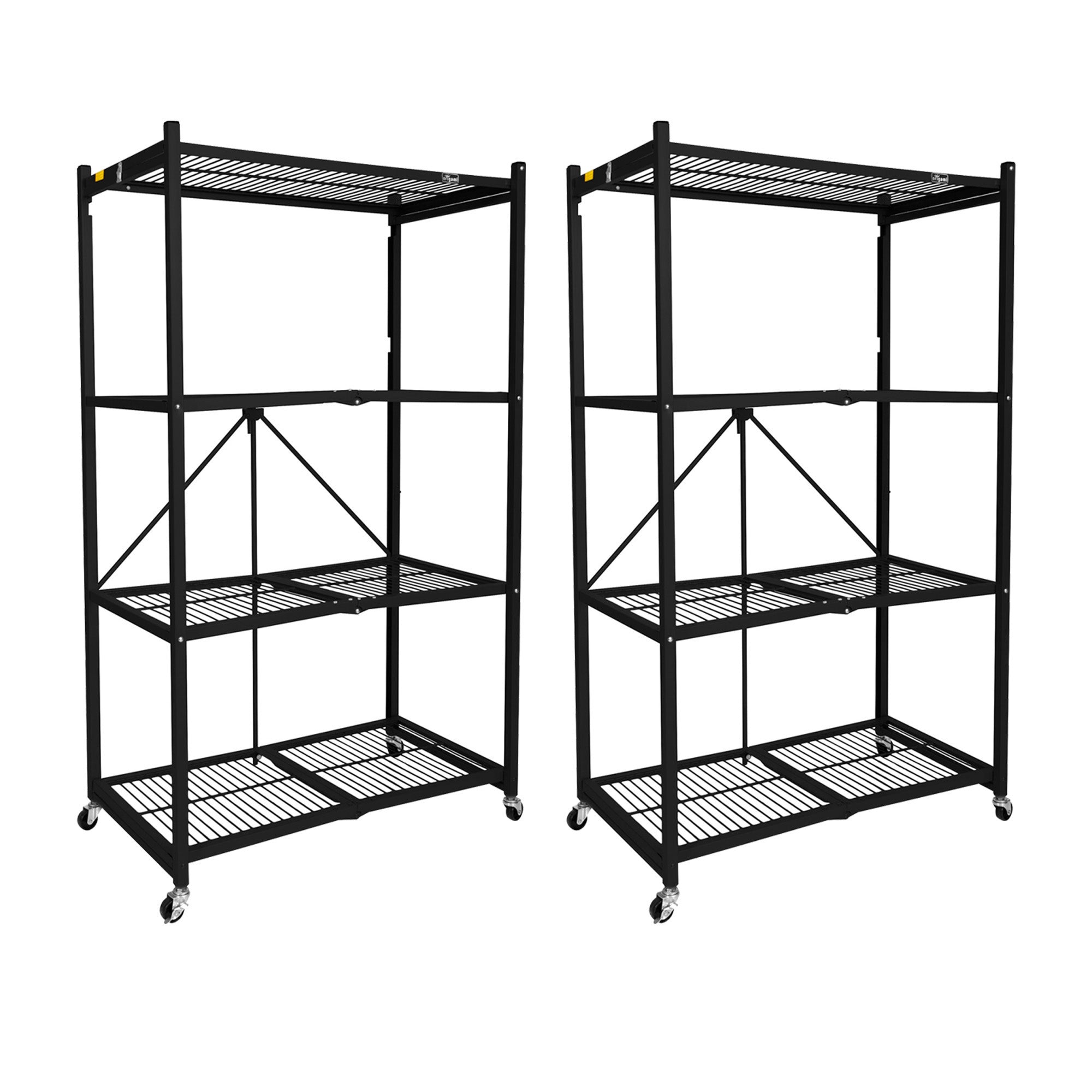 Origami 2-Pack R5-06W 4-Wheel 4-Shelf Folding Steel Wire Shelving Storage, Black - VMInnovations
