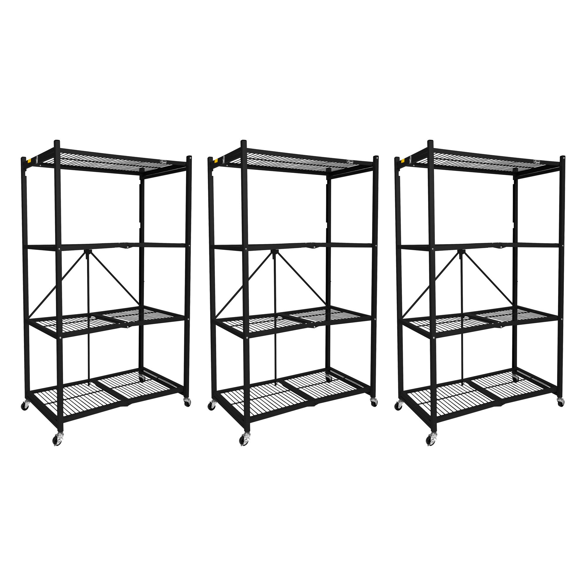 Origami 3-Pack R5-06W 4-Wheel 4-Shelf Folding Steel Wire Shelving Storage, Black - VMInnovations