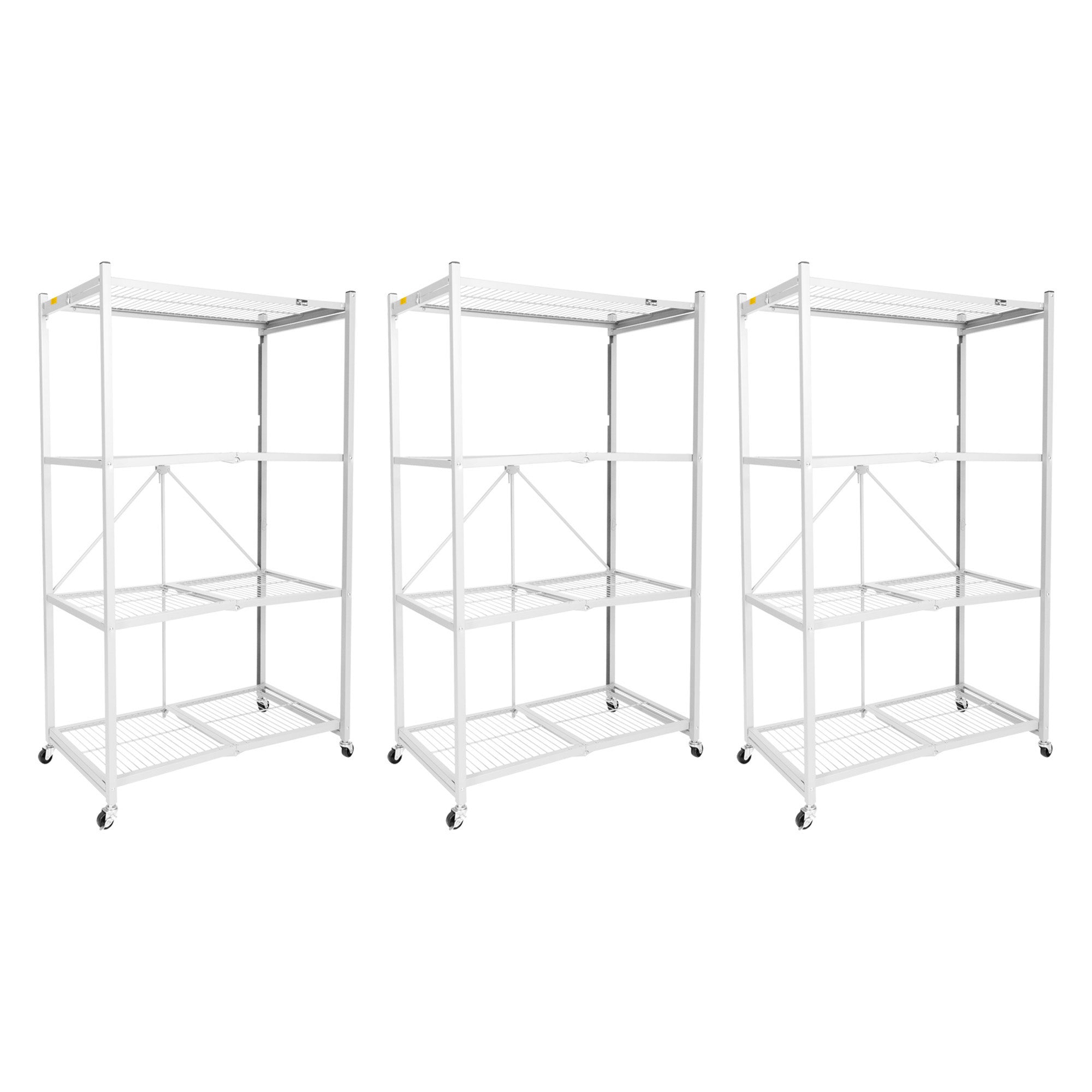 Origami 3-Pack R5-06W 4-Wheel 4-Shelf Folding Steel Wire Shelving Storage, White - VMInnovations