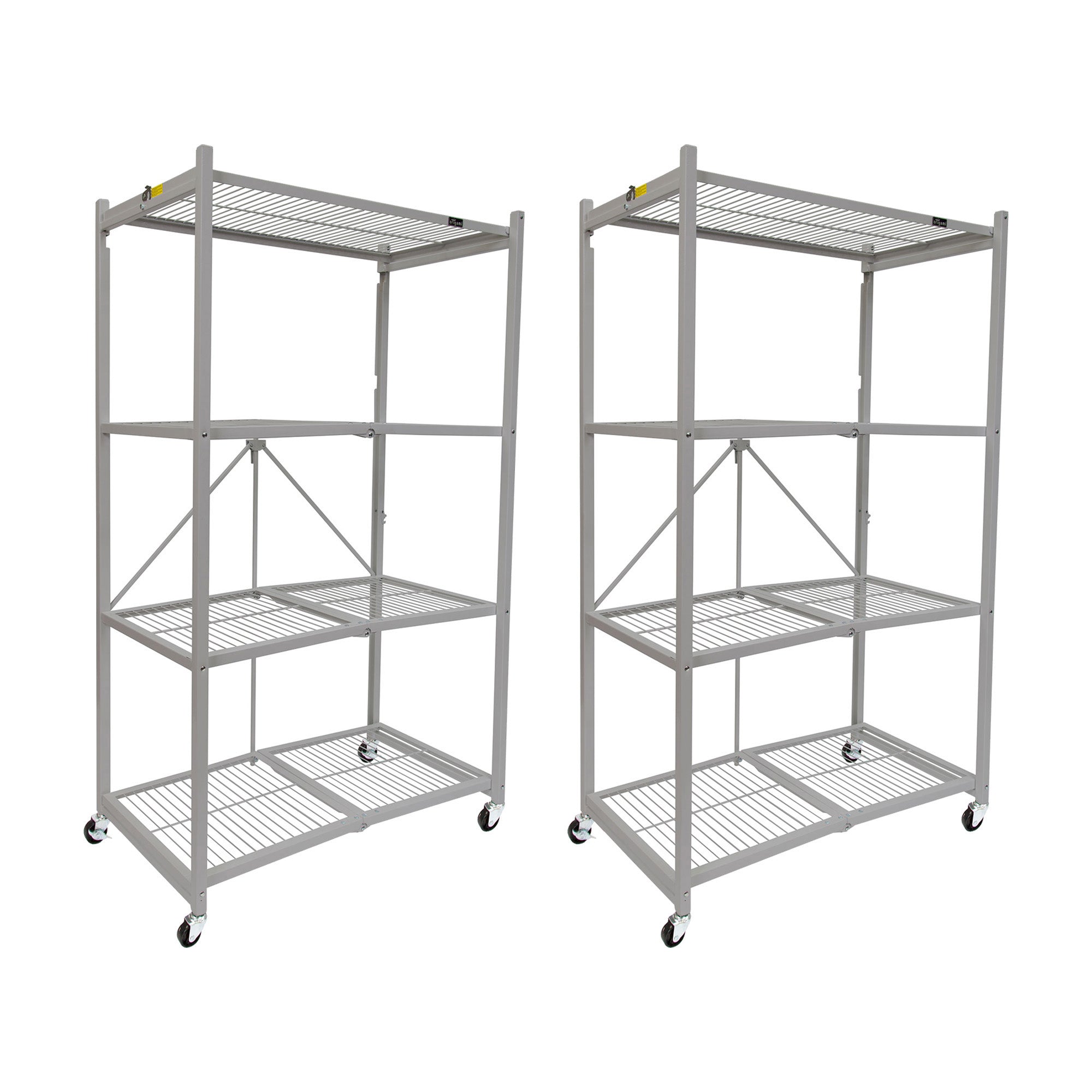 Origami 2-Pack R5-06W 4-Wheel 4-Shelf Folding Steel Wire Shelving Storage, Gray