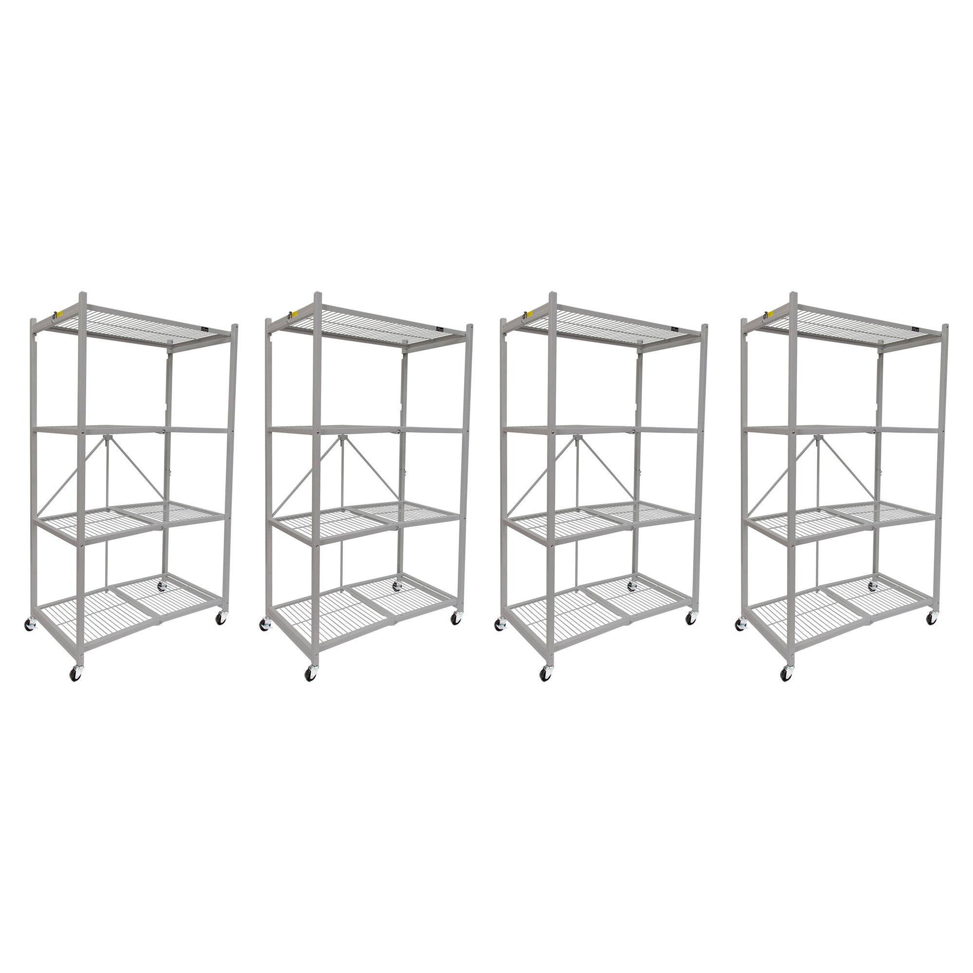 Origami 4-Pack R5-06W 4-Wheel 4-Shelf Folding Steel Wire Shelving Storage, Gray - VMInnovations