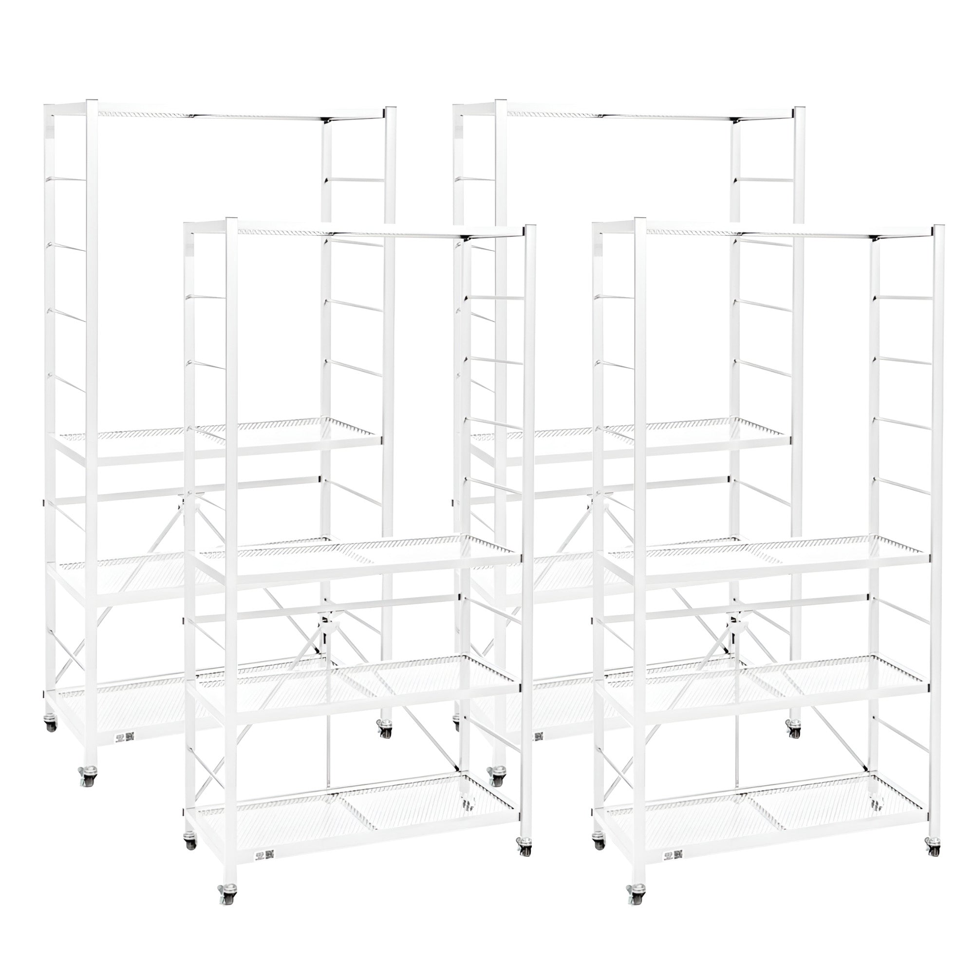 Origami 4 Pack Folding Steel Storage Rack, Adjustable Shelves, R2 Series, White