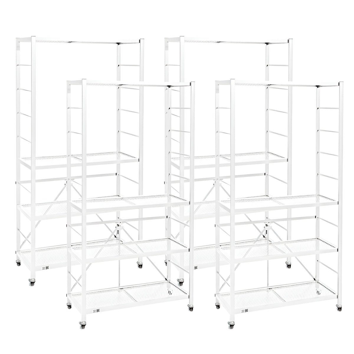 Origami 4 Pack Folding Steel Storage Rack, Adjustable Shelves, R2 Series, White