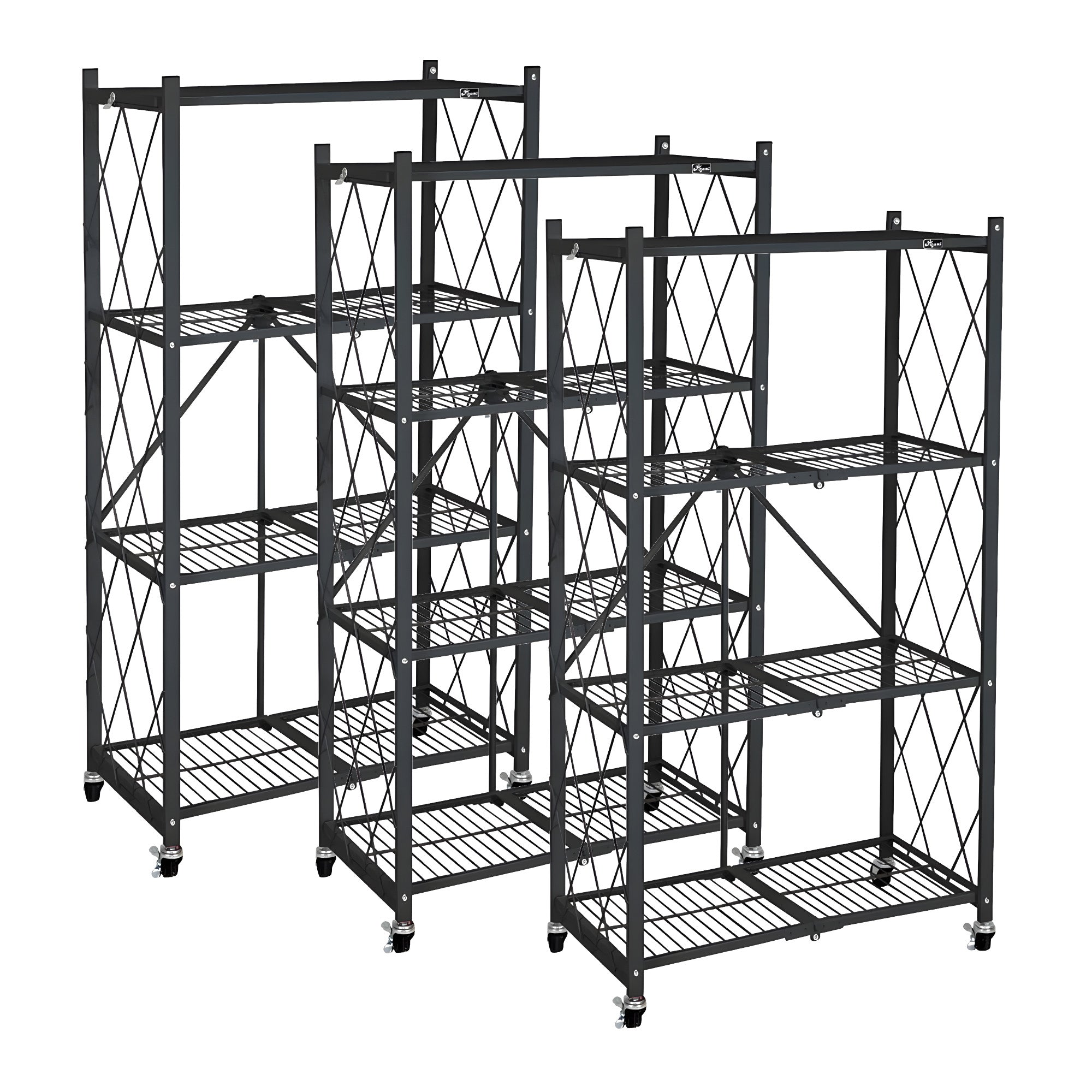 Origami 3 Pack 4 Tier Folding Garage Shelves Heavy Duty Shelving with Wheels - VMInnovations