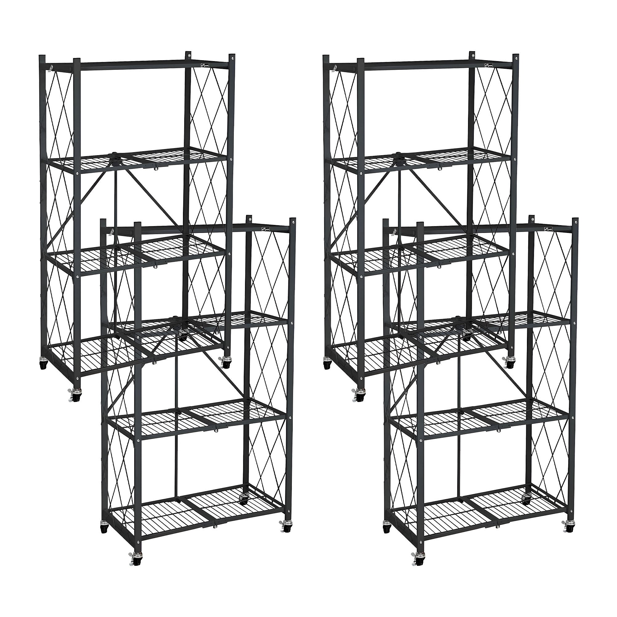 Origami 4 Pack 4 Tier Folding Garage Shelves Heavy Duty Shelving with Wheels - VMInnovations