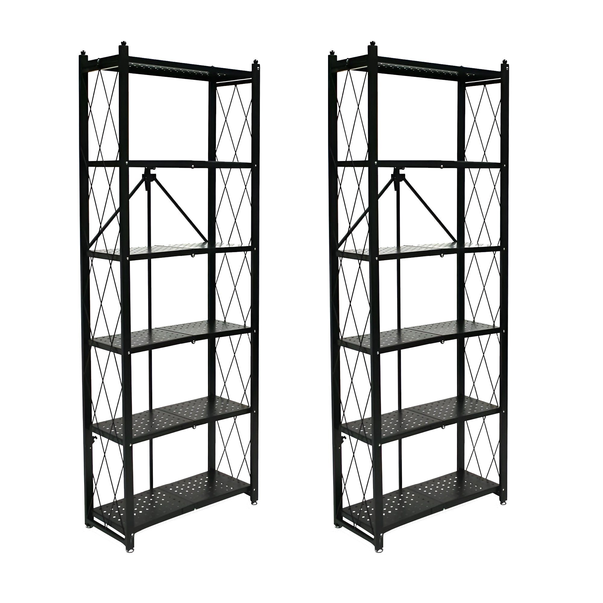 Origami 2 Pack 6 Shelf Bookcase Open Organizer Freestanding Rack Shelves, Black - VMInnovations
