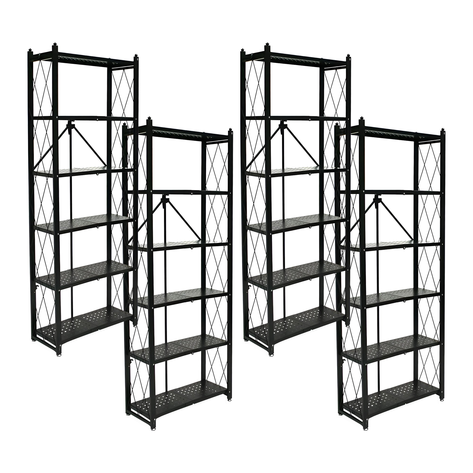 Origami 4 Pack 6 Shelf Bookcase Open Organizer Freestanding Rack Shelves, Black - VMInnovations
