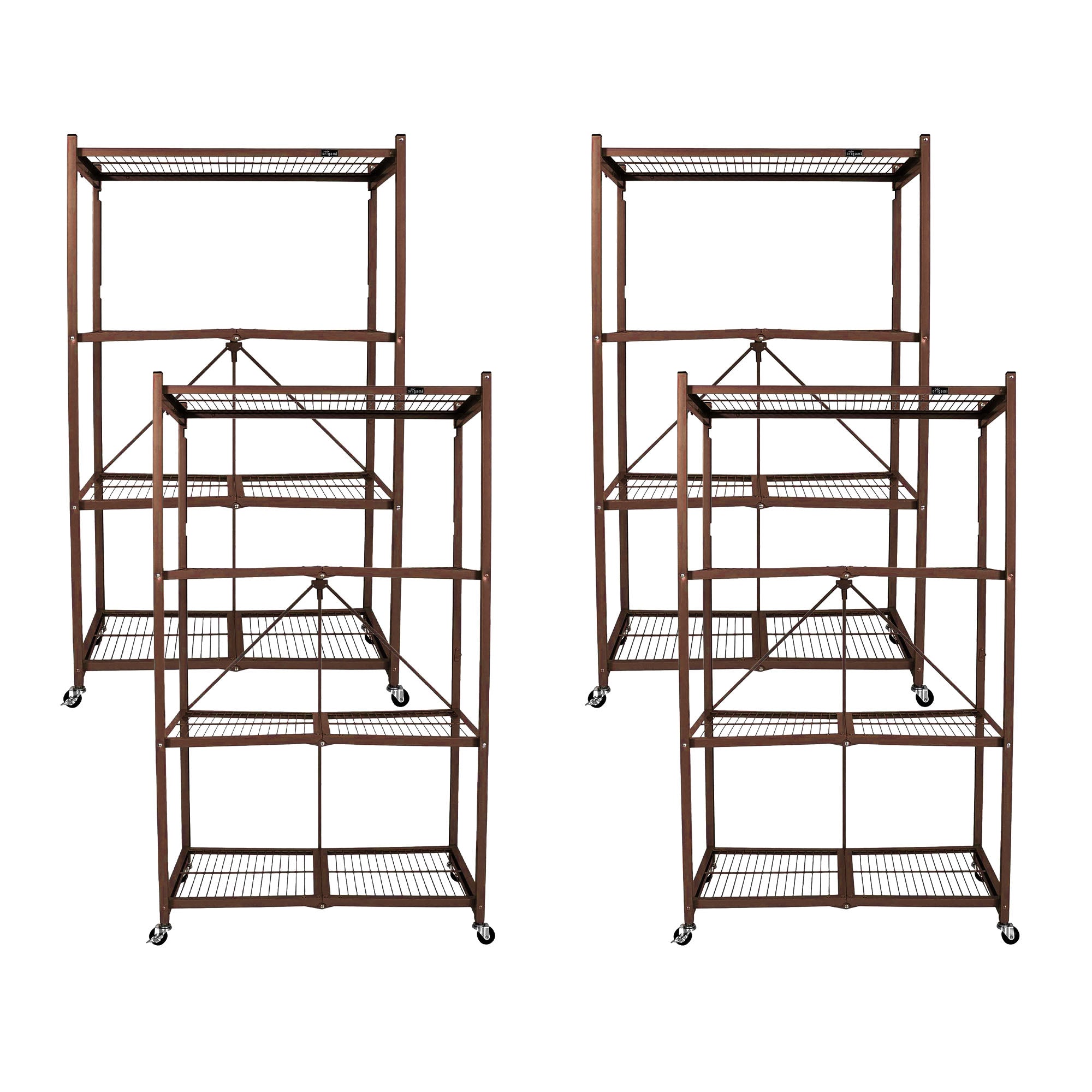 Origami 4 Tier Folding Storage Rack Unit w/ Set of 4 Magnetic Wire Shelf Liners - VMInnovations