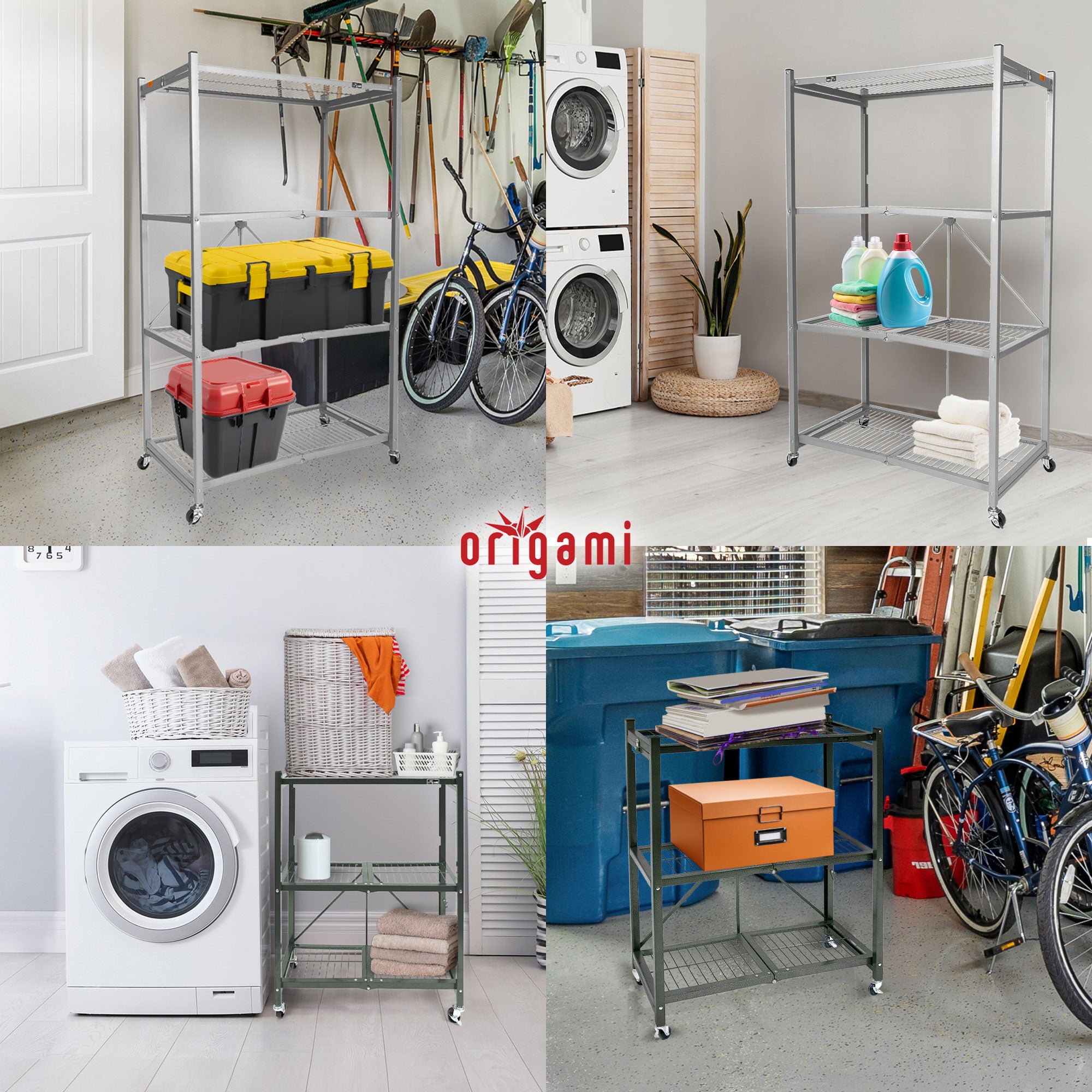 Origami 4 Tier Heavy Duty Storage Rack w/ Set of 4 Magnetic Wire Shelf Liners - VMInnovations