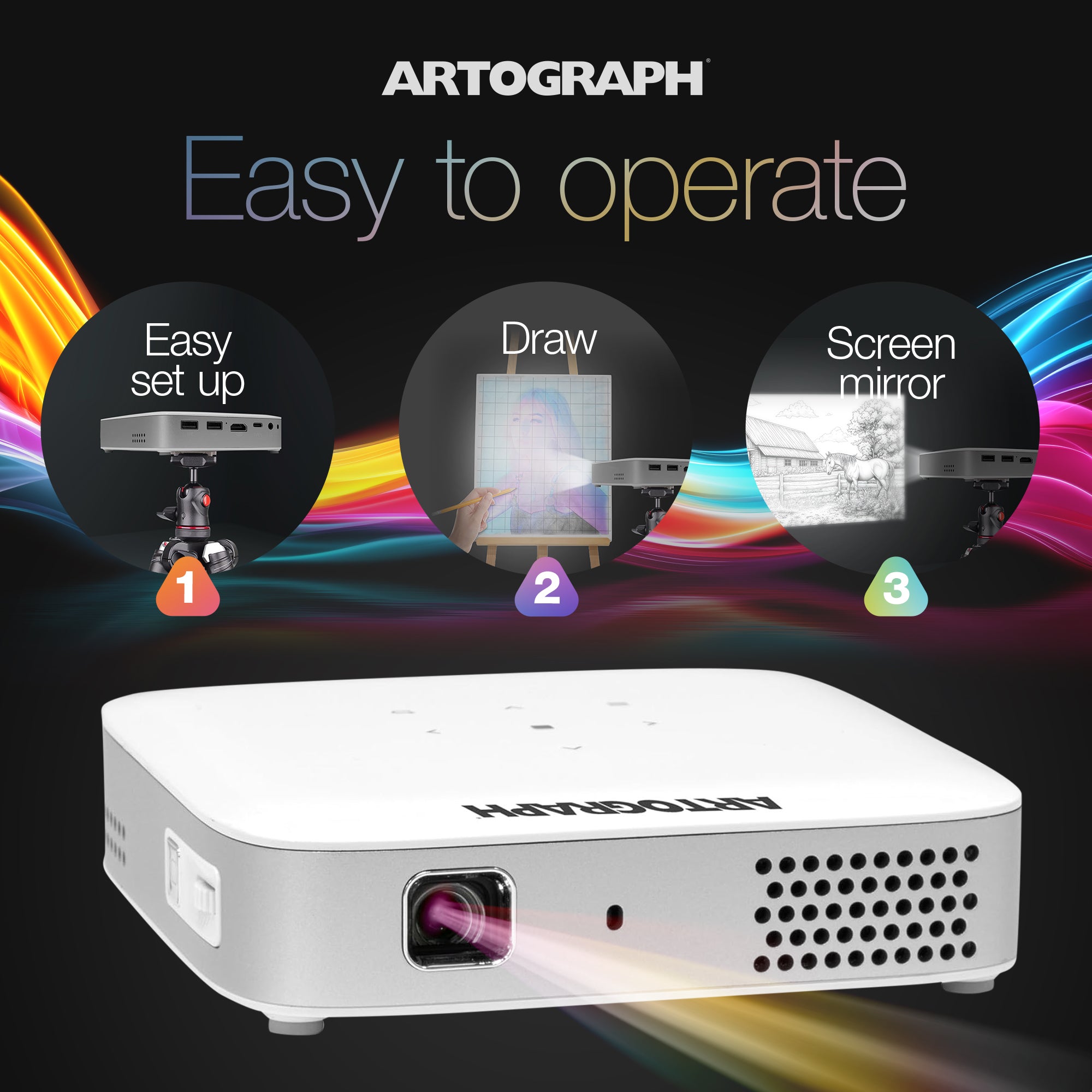 Artograph HD Digital Art Projector w/Remote, Wi Fi, & Case, White (Open Box) - VMInnovations