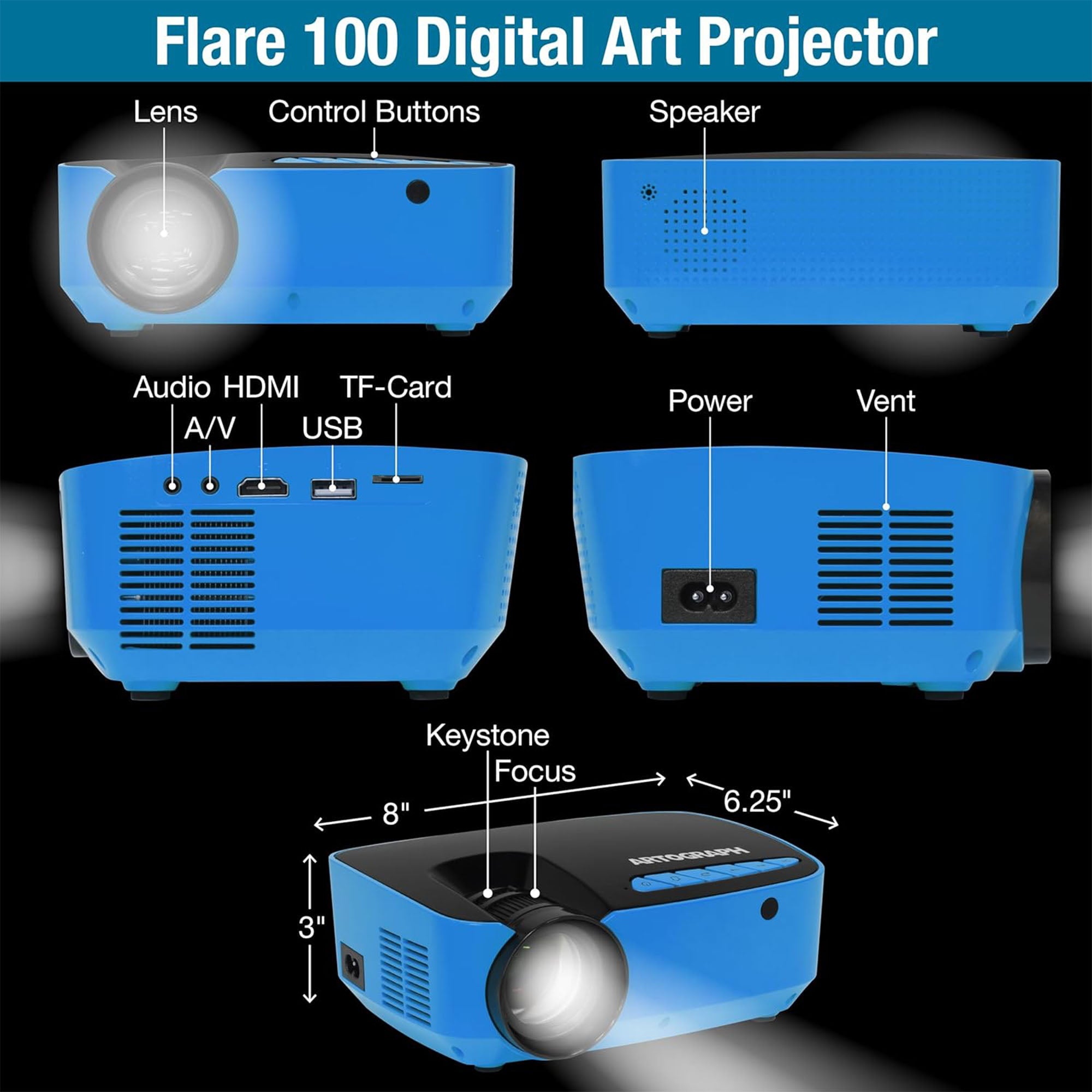 Artograph Smart HD Digital Art Projector, Wi Fi, Flare 100, Blue (Open Box) - VMInnovations
