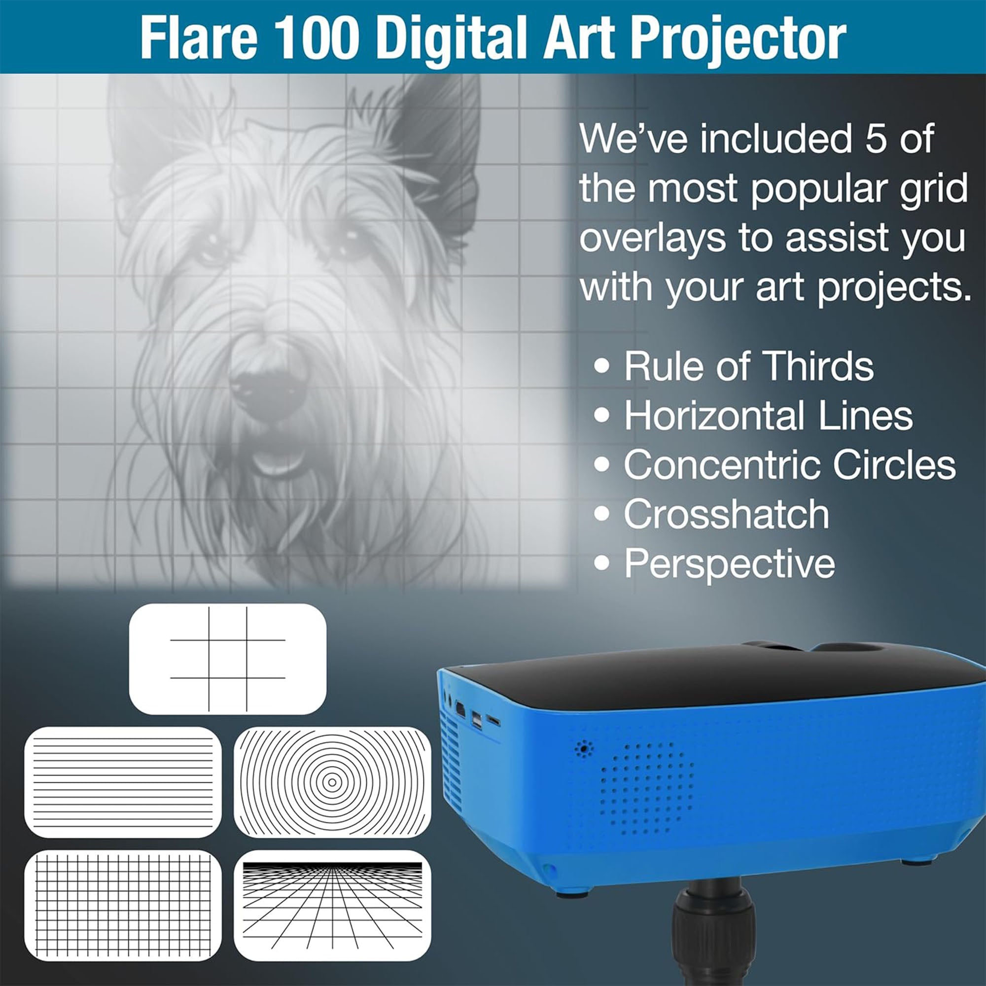 Artograph Smart HD Digital Art Projector, Wi Fi, Flare 100, Blue (Open Box) - VMInnovations