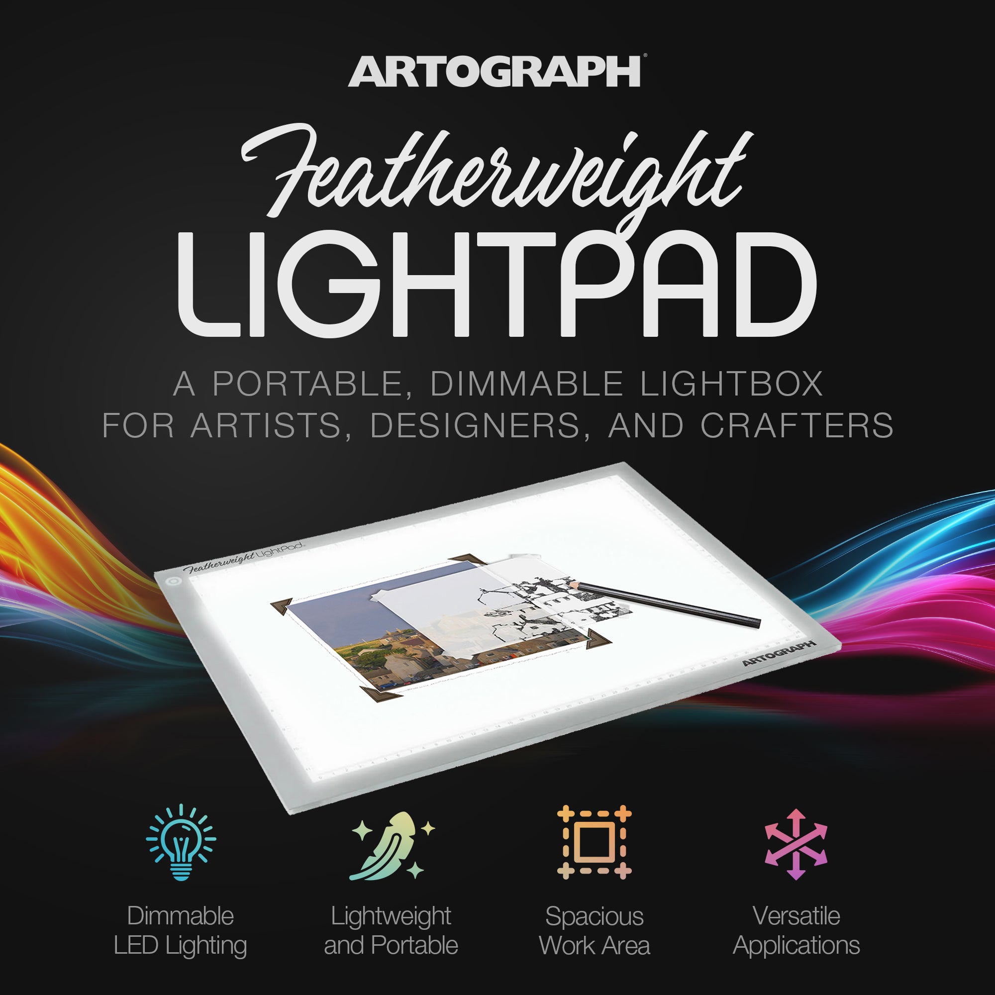 Artograph Featherweight 12" x 17" Dimmable Slim Lightpad for Drawing & Tracing - VMInnovations