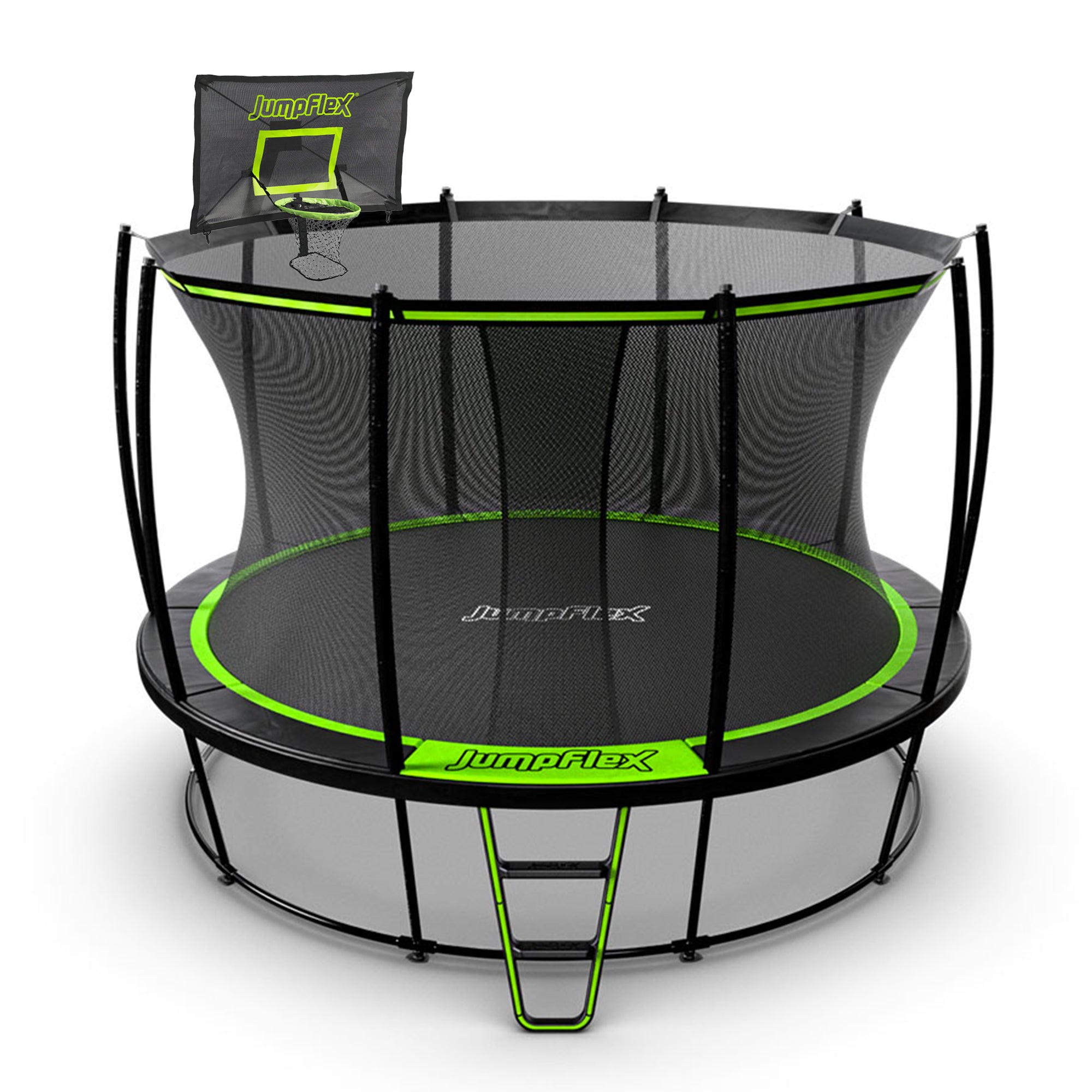 JumpFlex HERO 12' Trampoline with PROJAM Hero Basketball Hoop and Net Attachment
