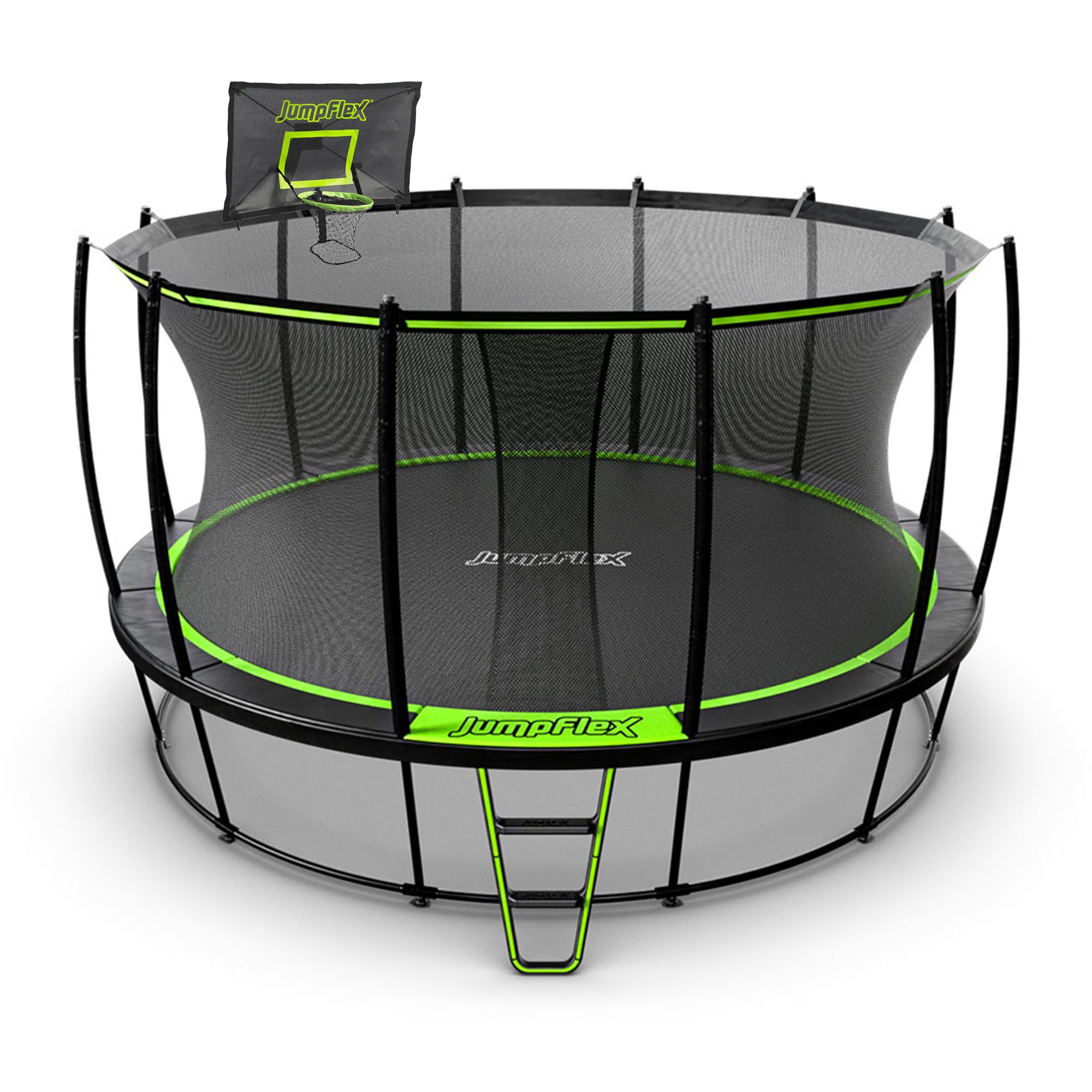 JumpFlex HERO 15' Trampoline with PROJAM Hero Basketball Hoop and Net Attachment - VMInnovations