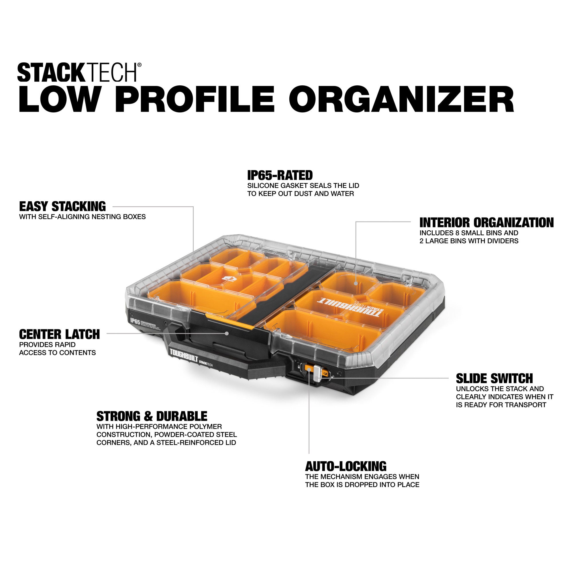 ToughBuilt StackTech Low Profile Organizer with Auto-Locking Interface and Bins - VMInnovations