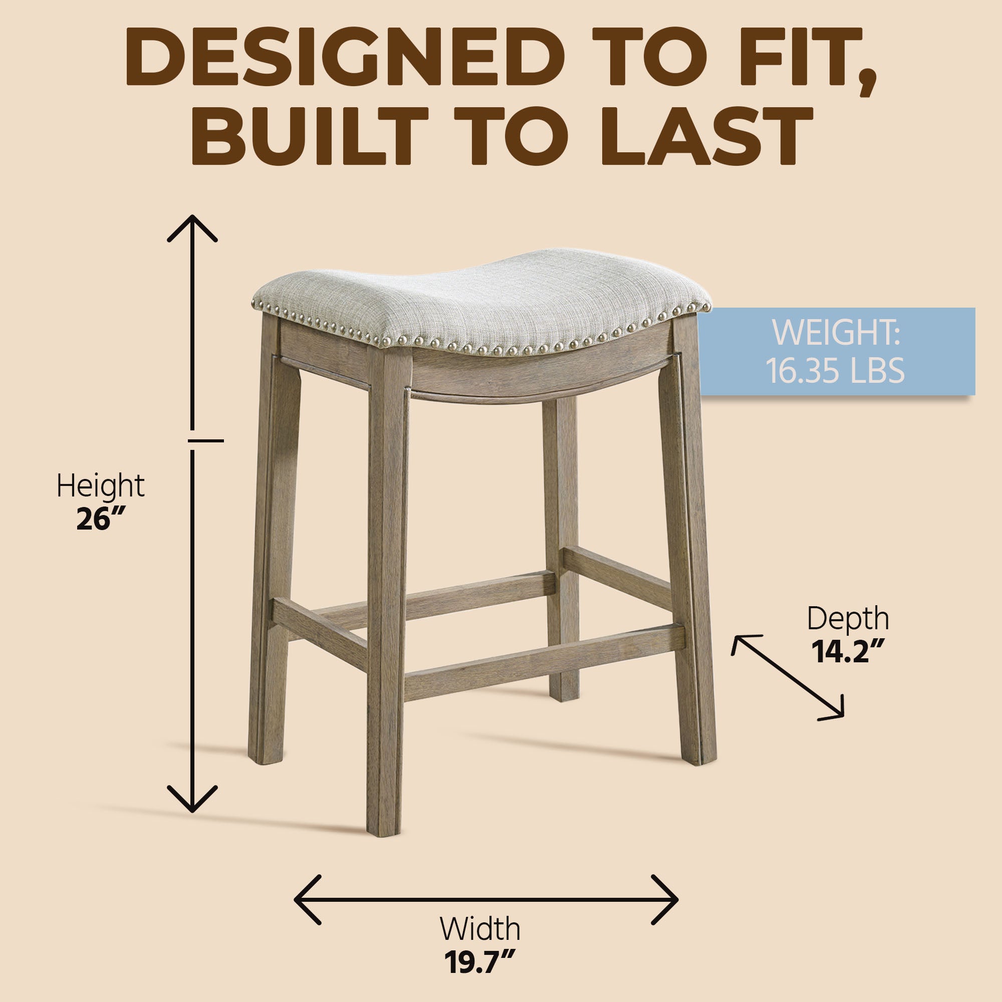 ROME + OAK Parker Backless Saddle Kitchen Counter Stool, Oak, Grey (Open Box)