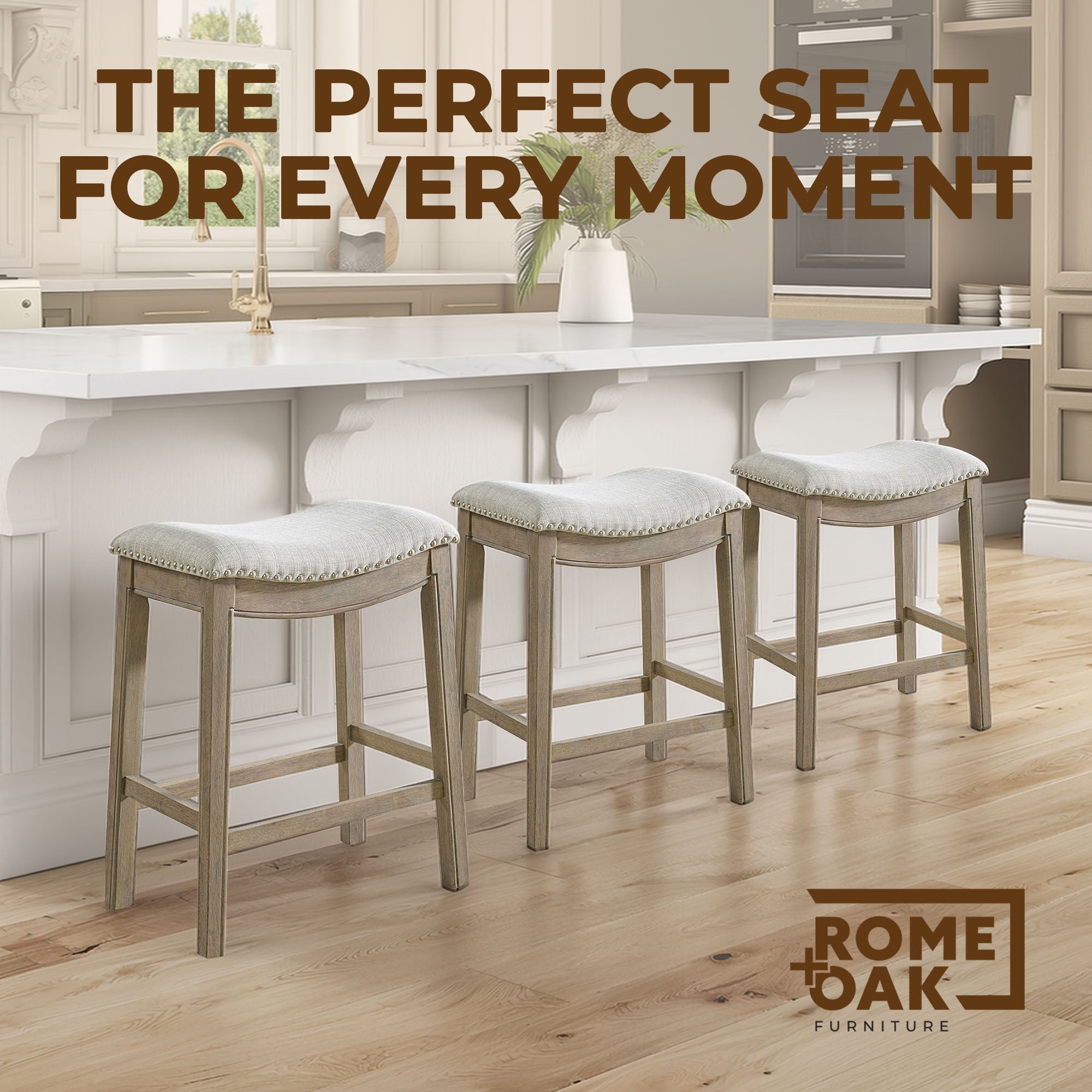 ROME + OAK Parker Backless Saddle Kitchen Counter Stool, Oak, Grey (For Parts)