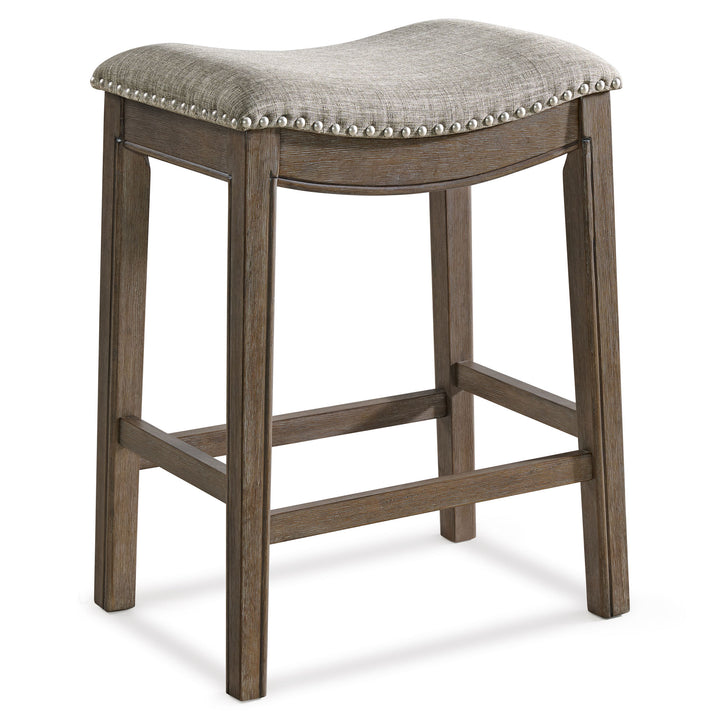 ROME + OAK Parker Backless Saddle Kitchen Counter Stool, Walnut, Grey Upholstery - VMInnovations