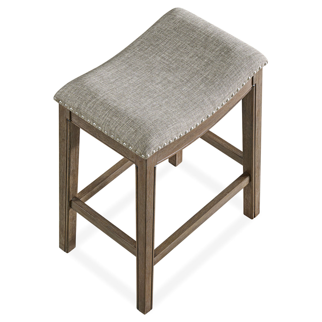 ROME + OAK Parker Backless Counter Stool, Walnut with Grey Upholstery, Set of 2
