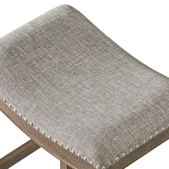 ROME + OAK Parker Backless Counter Stool, Walnut with Grey Upholstery, Set of 2