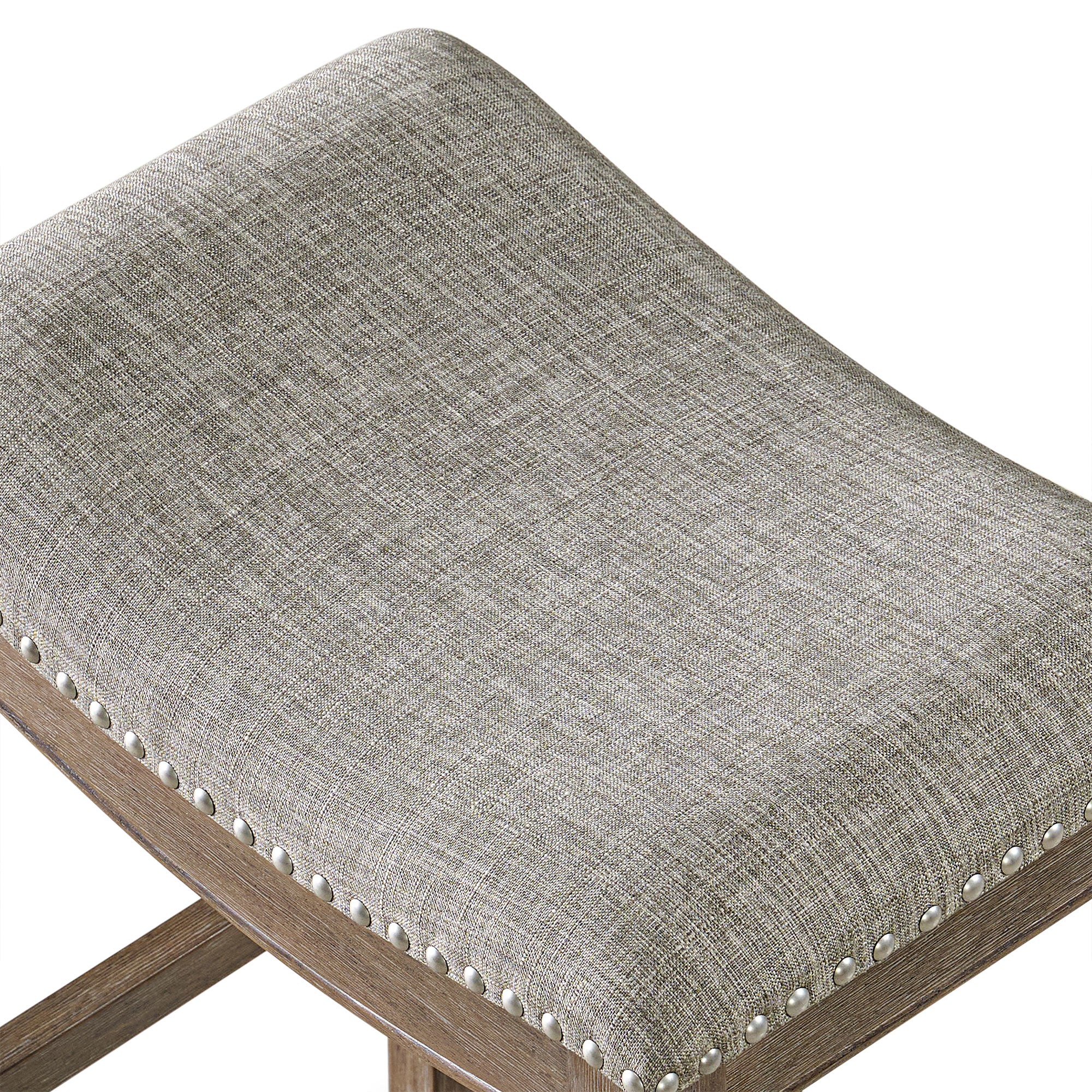 ROME + OAK Backless Saddle Counter Stool, Walnut, Grey Upholstery (For Parts)