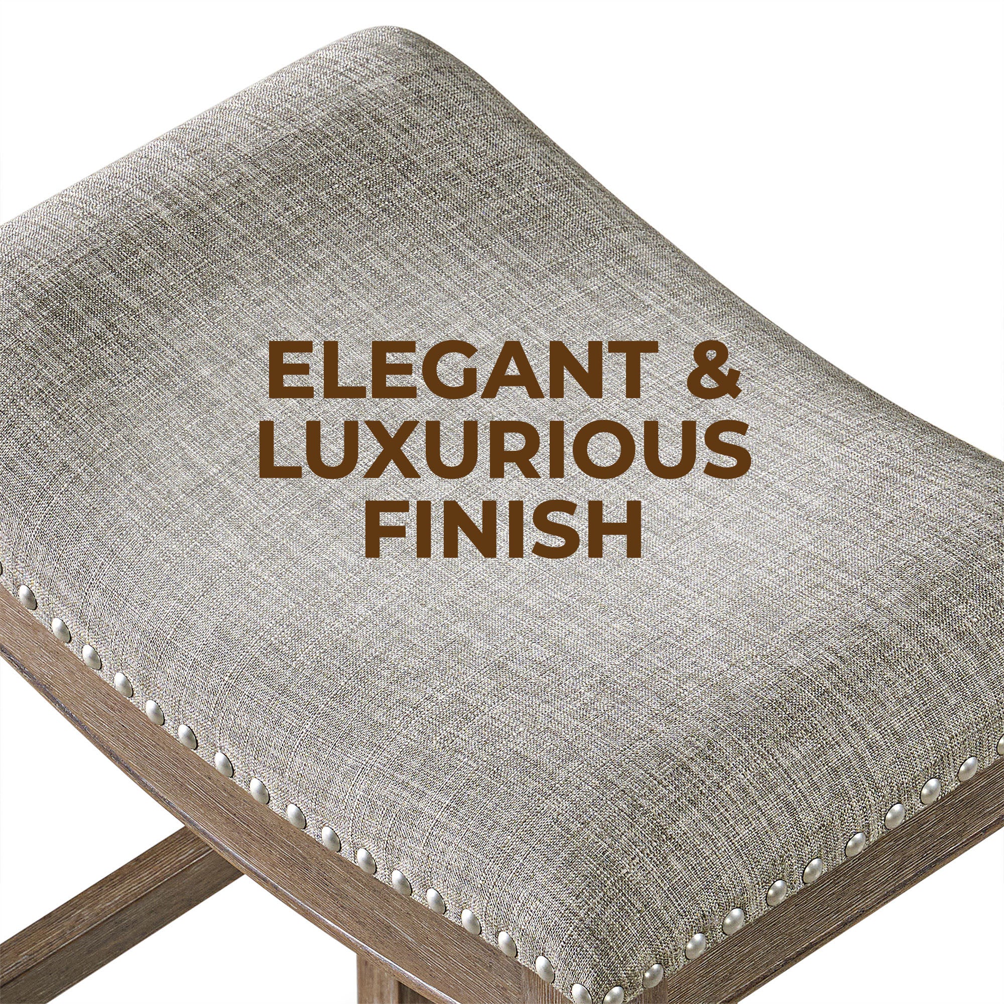 ROME + OAK Parker Backless Saddle Kitchen Counter Stool, Walnut, Grey Upholstery