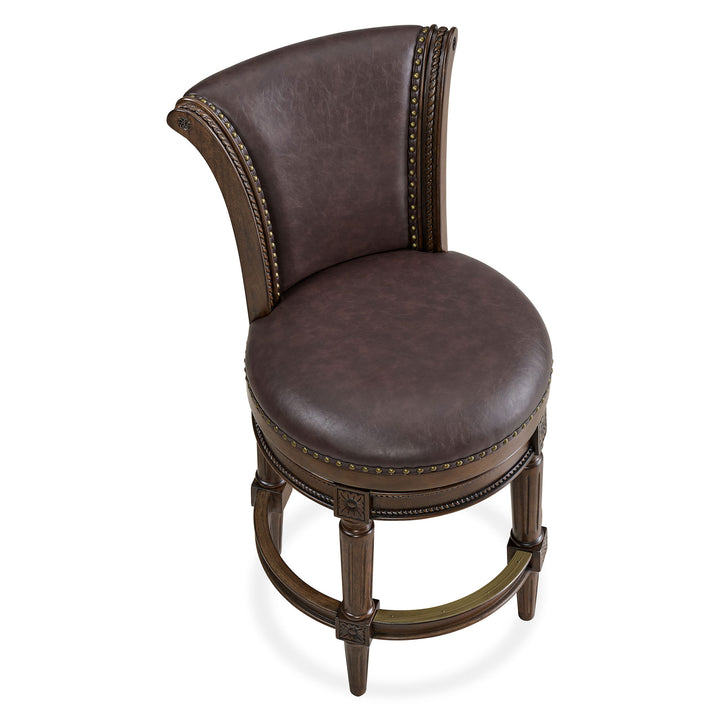 ROME + OAK Runyan Counter Stool, Dark Walnut, Vintage Brown Vegan Leather, Set of 3