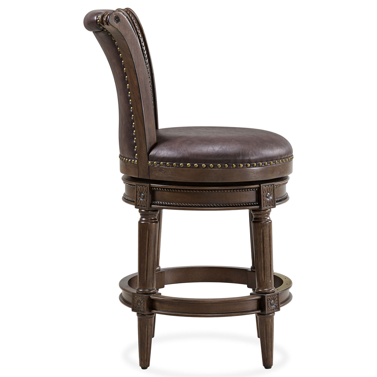 ROME + OAK Runyan Counter Stool, Dark Walnut Finish, Brown Leather (Open Box)