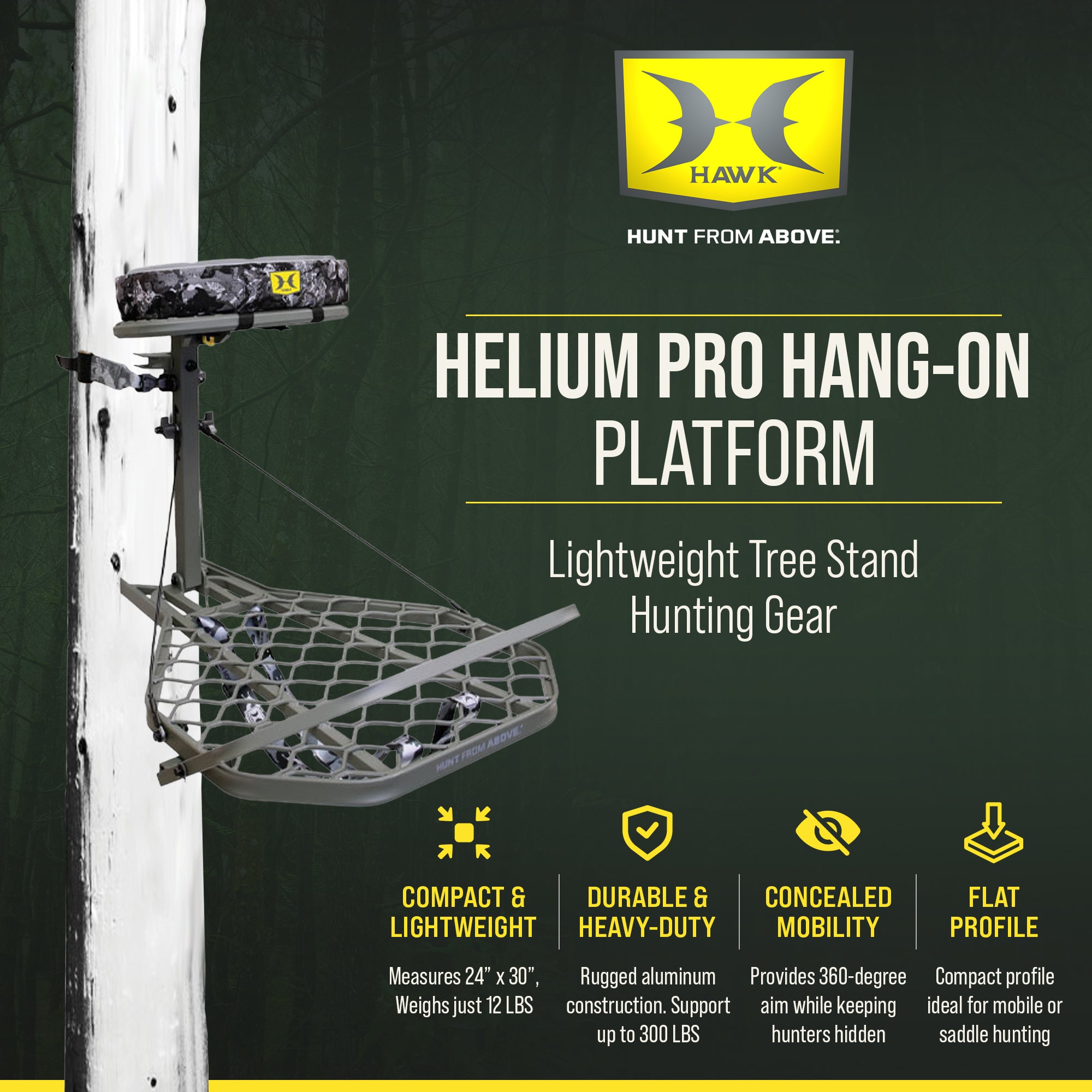 Hawk Helium Pro Hang-On Tree Stand, Memory Foam Seat Hunting Gear, 34.75 x 24.5" - VMInnovations