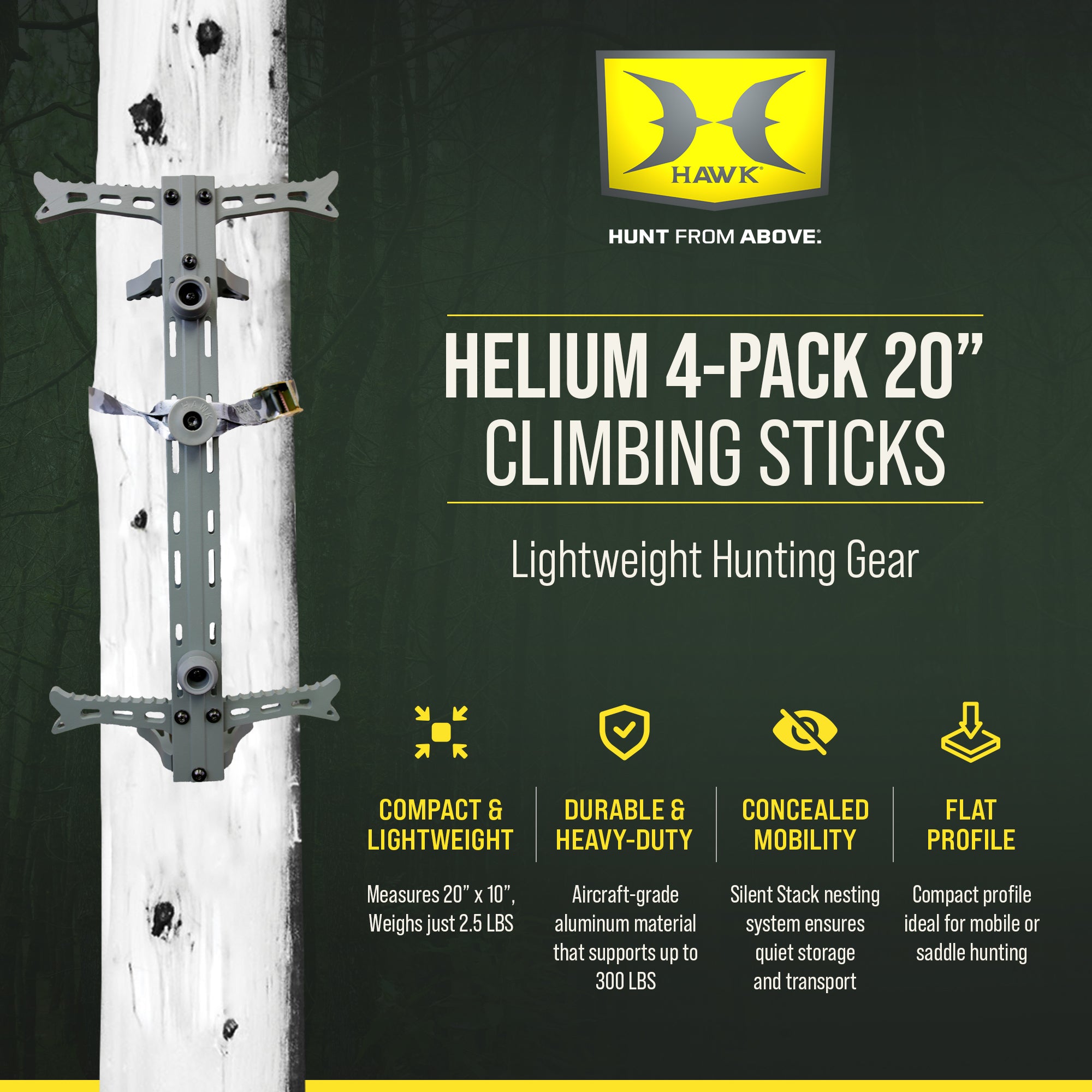 Hawk Helium 4PK Aluminum Climbing Sticks, Tree Stand Hunting Gear 20"(Open Box) - VMInnovations