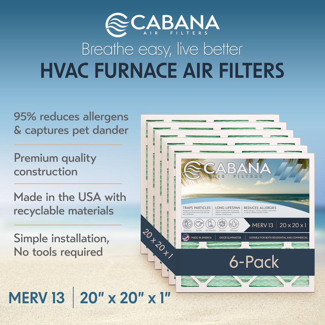 Cabana Air Filters 6 Pack HVAC Furnace Air Filters, MERV 13, 20 x 20 x 1, White - VMInnovations