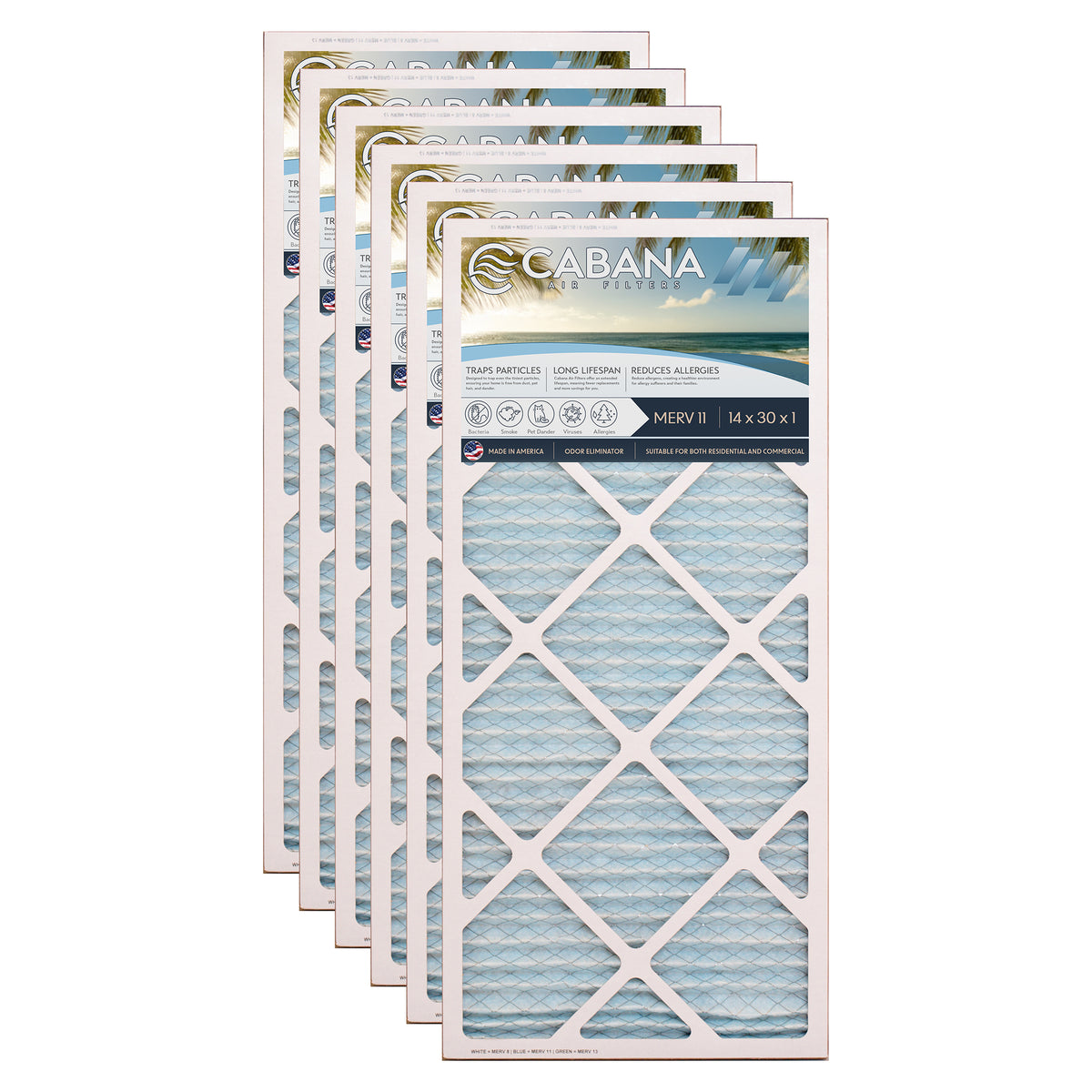 Cabana Air Filters 6 Pack HVAC Furnace Air Filters, MERV 11, 14 x 30 x 1, White