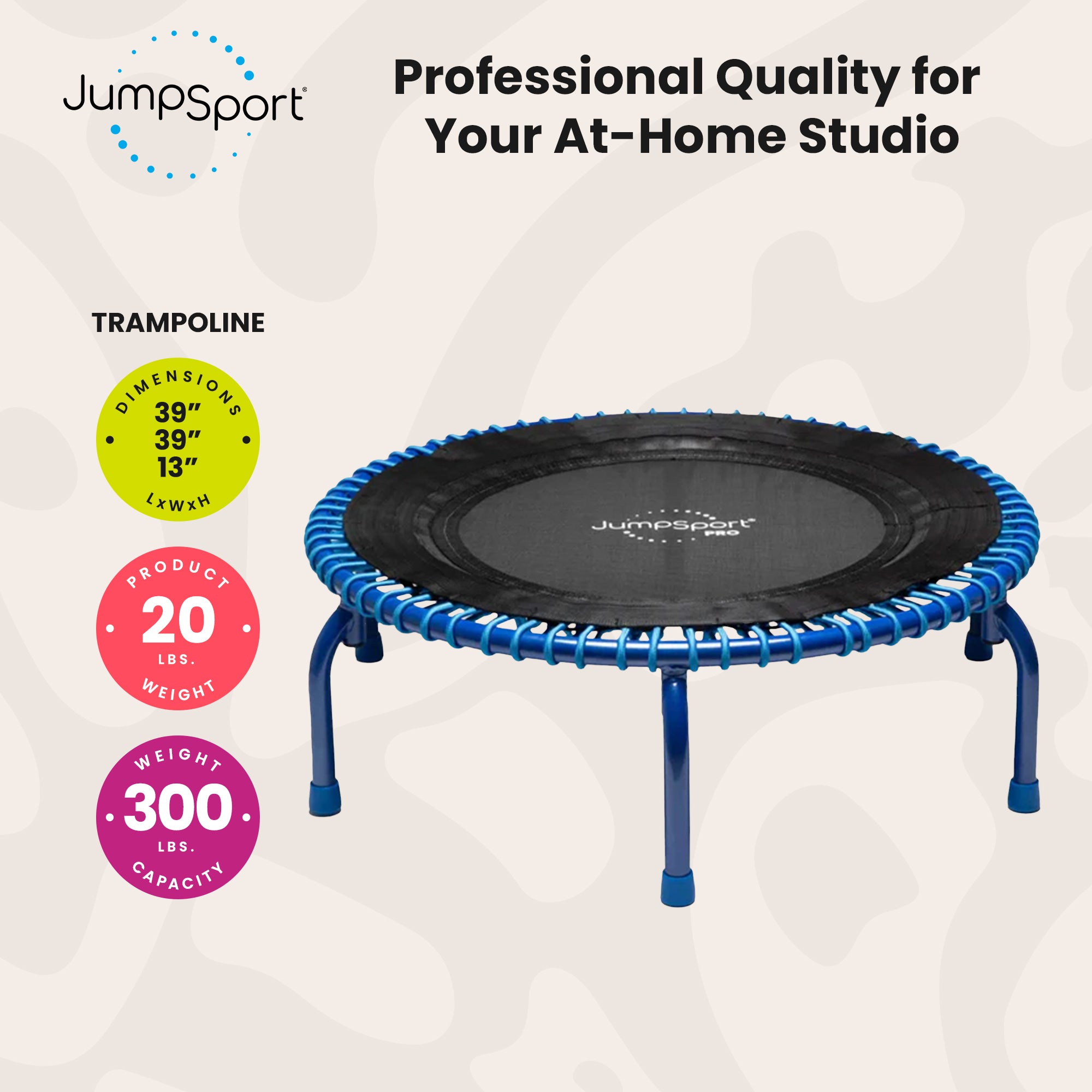 JumpSport 350 PRO Fitness Trampoline, Cardio Equipment, 39", Blue (Open Box) - VMInnovations