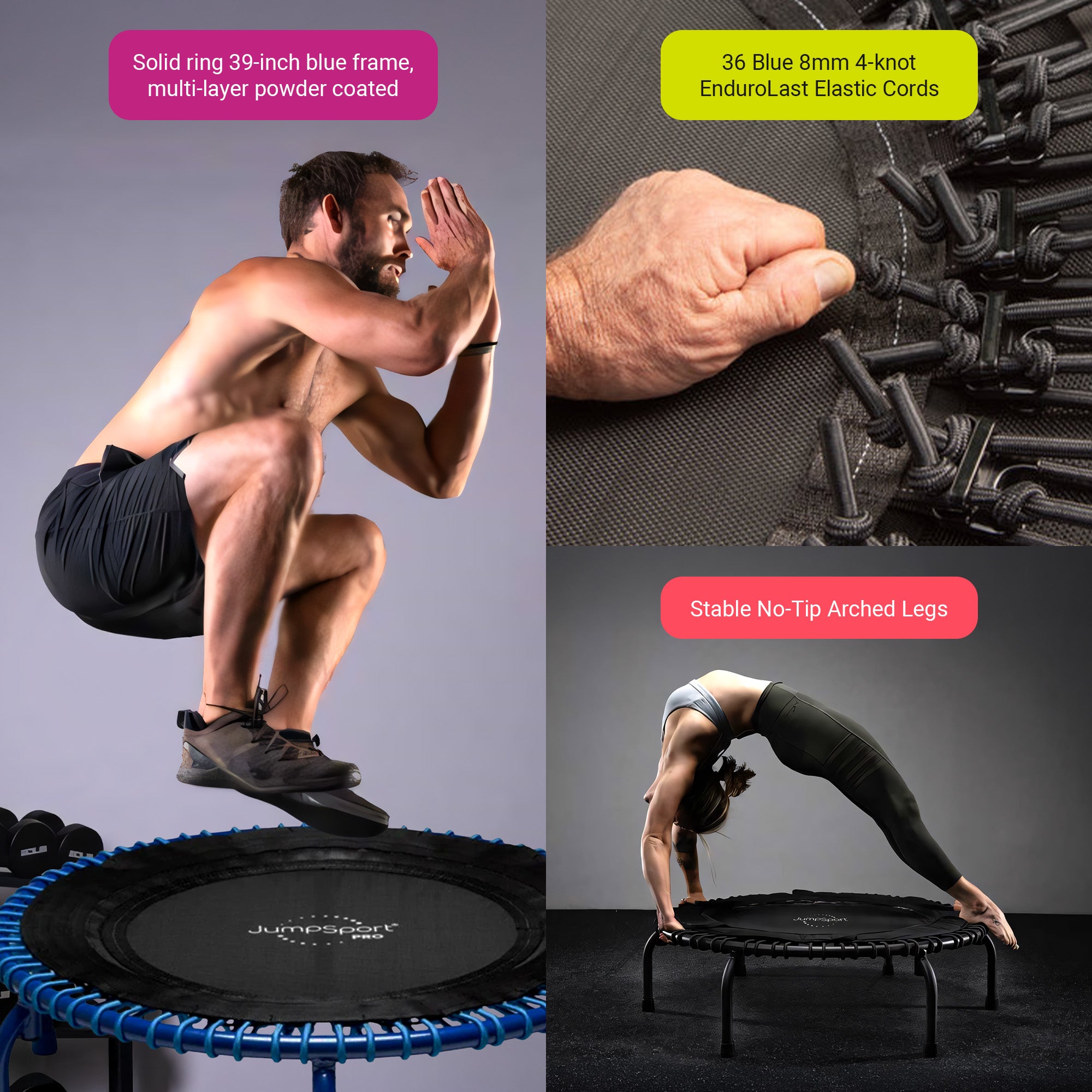 JumpSport 350 PRO Fitness Trampoline, Cardio Equipment, 39", Blue (Open Box) - VMInnovations