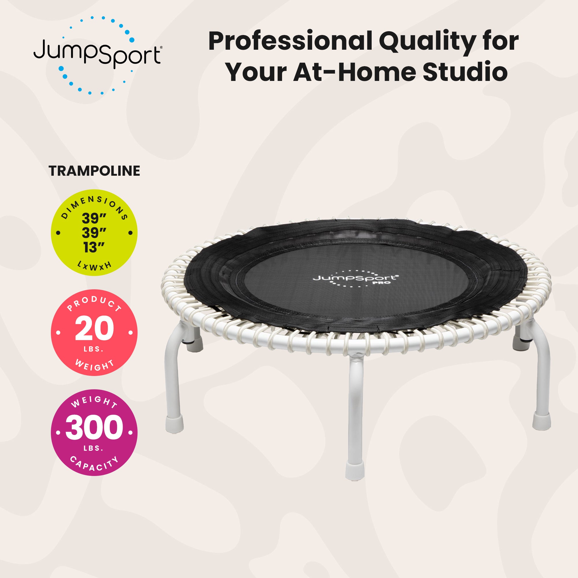 JumpSport 350 PRO Fitness Trampoline, Cardio Workout Equipment, 39 Inch, Elevate - VMInnovations