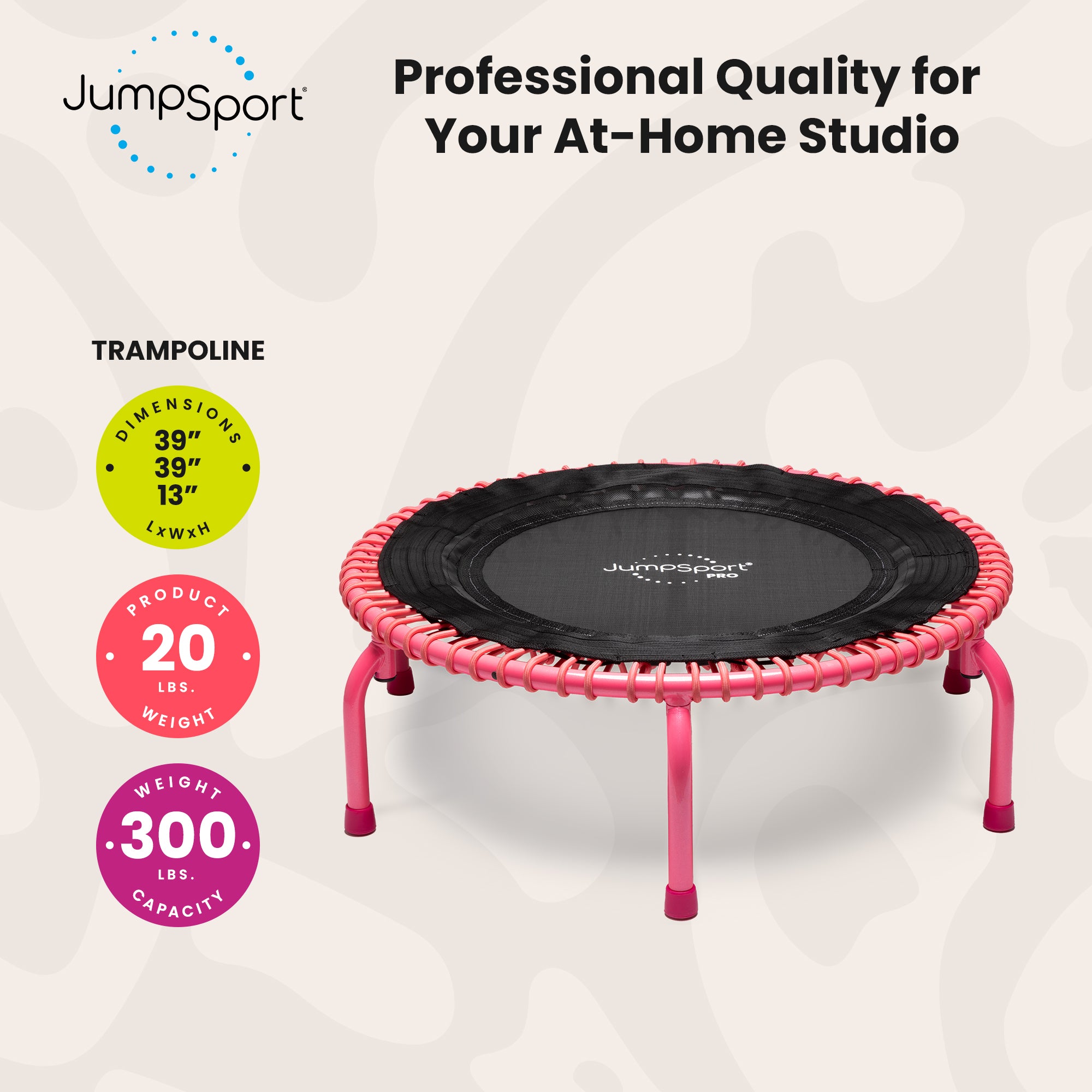 JumpSport 350 PRO Trampoline, Cardio Workout Equipment, 39", Blossom (Open Box) - VMInnovations