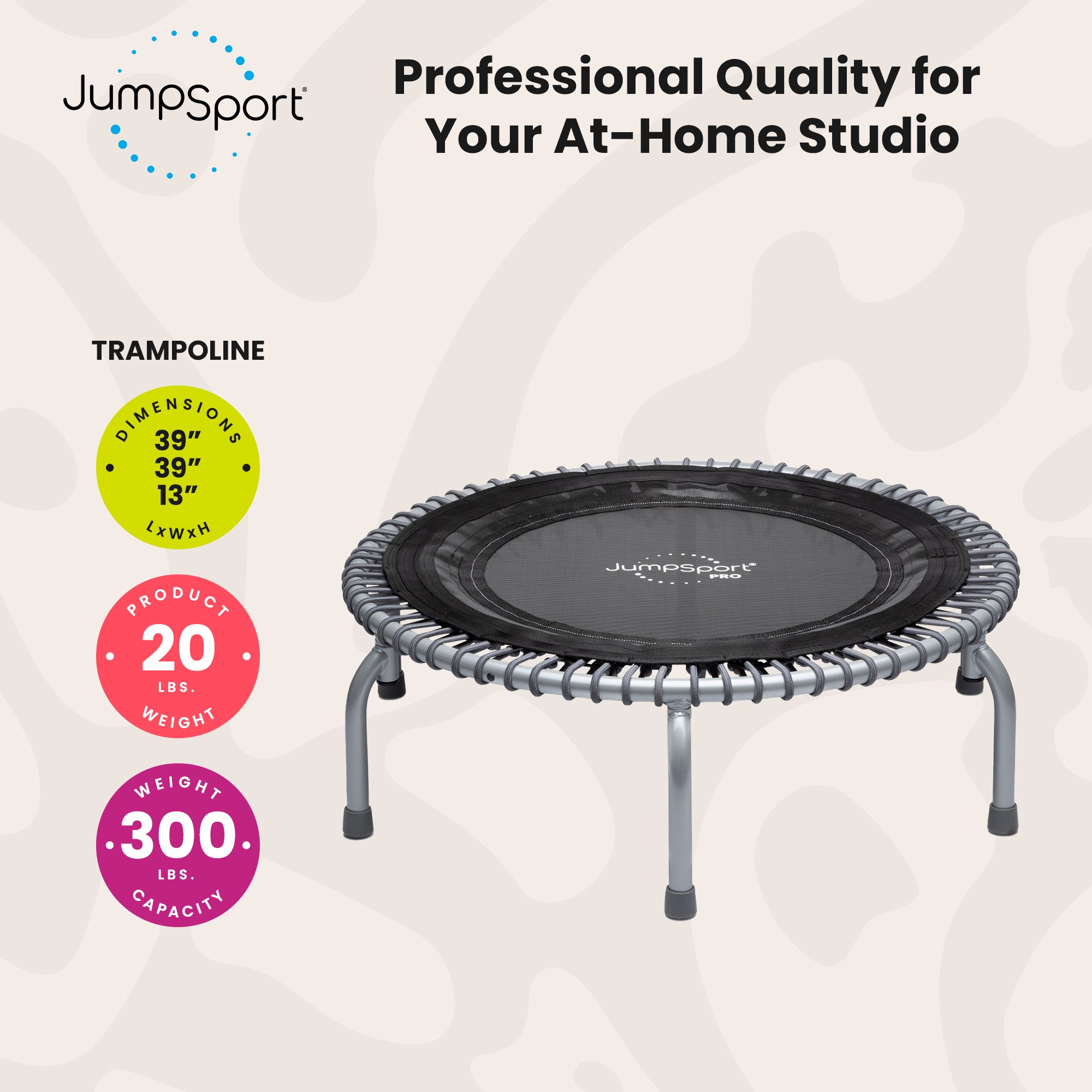 JumpSport 350 PRO Fitness Trampoline, Cardio Workout Equipment, 39", Graphite - VMInnovations