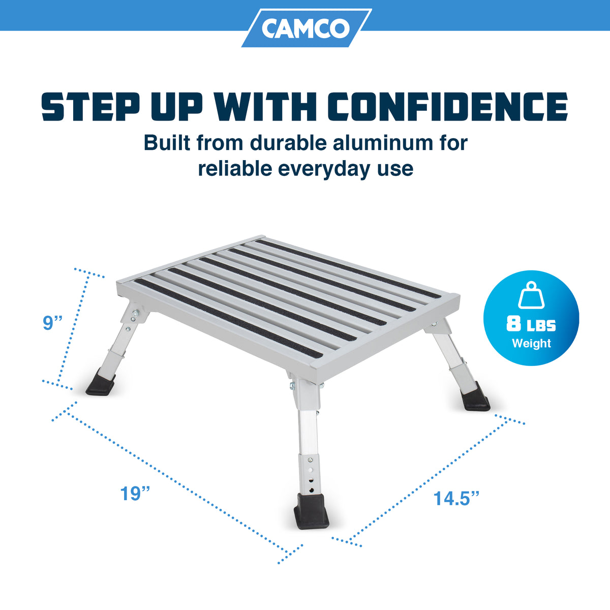 Camco Aluminum Step Stool, Adjustable Height for RV & Trailers, Silver(Open Box)