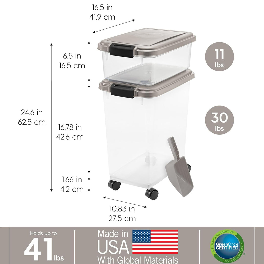 IRIS USA Pet Food Stackable Storage Container with Scoop, 30 lbs & 11 lbs Combo - VMInnovations