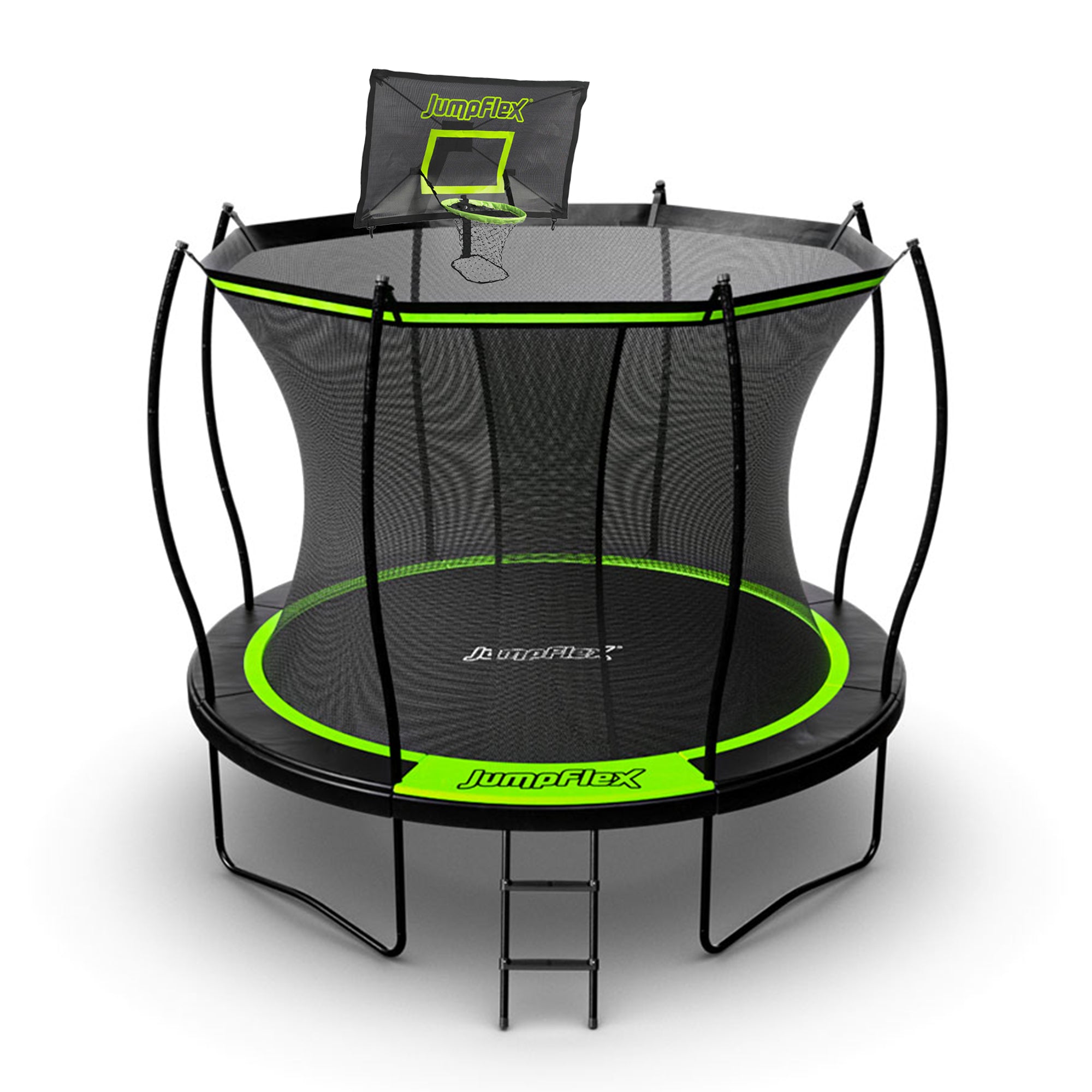 JumpFlex HERO 10' Trampoline with PROJAM Hero Basketball Hoop and Net Attachment