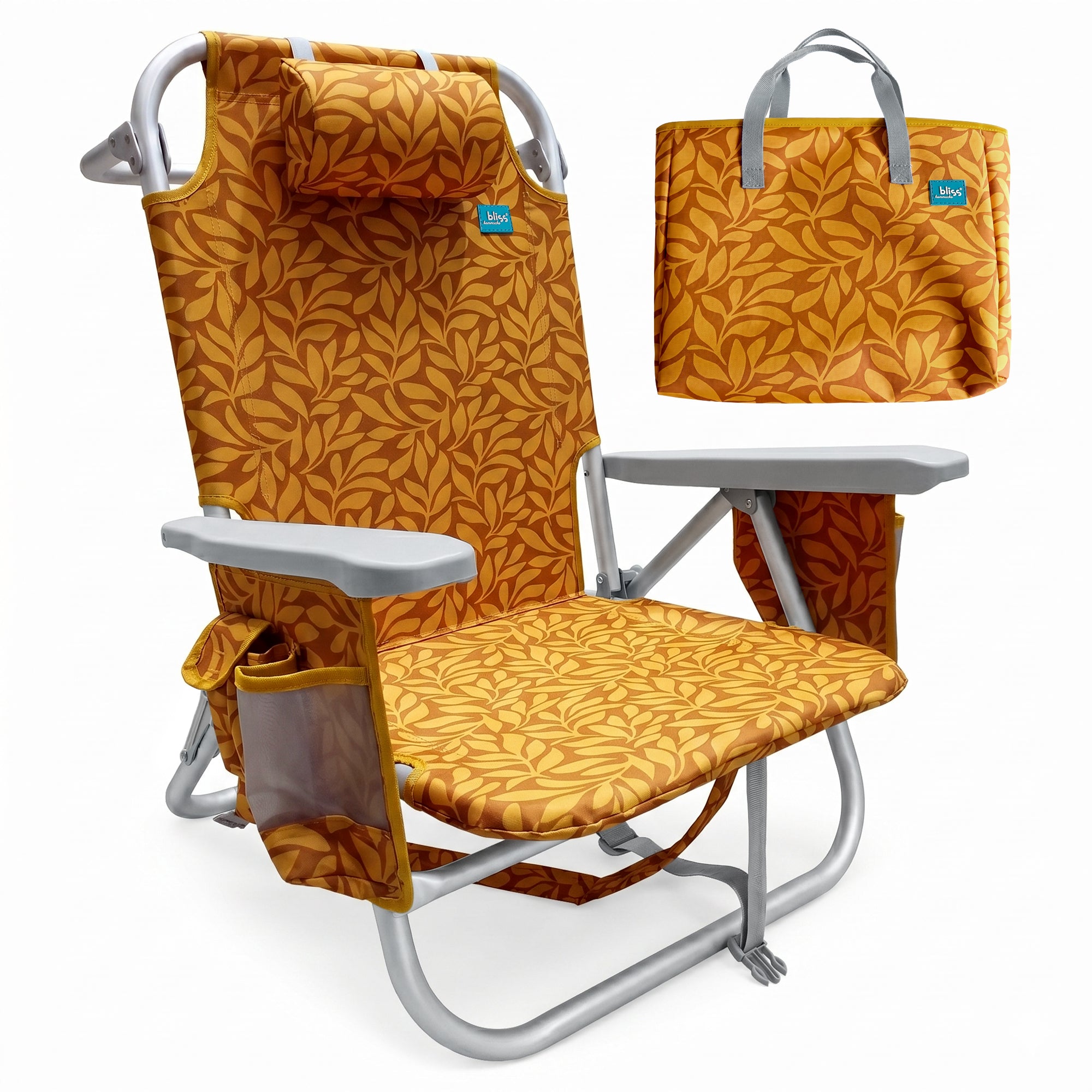 Bliss Hammocks Folding Beach Chair Recliner with Detachable Cooler, (Used)