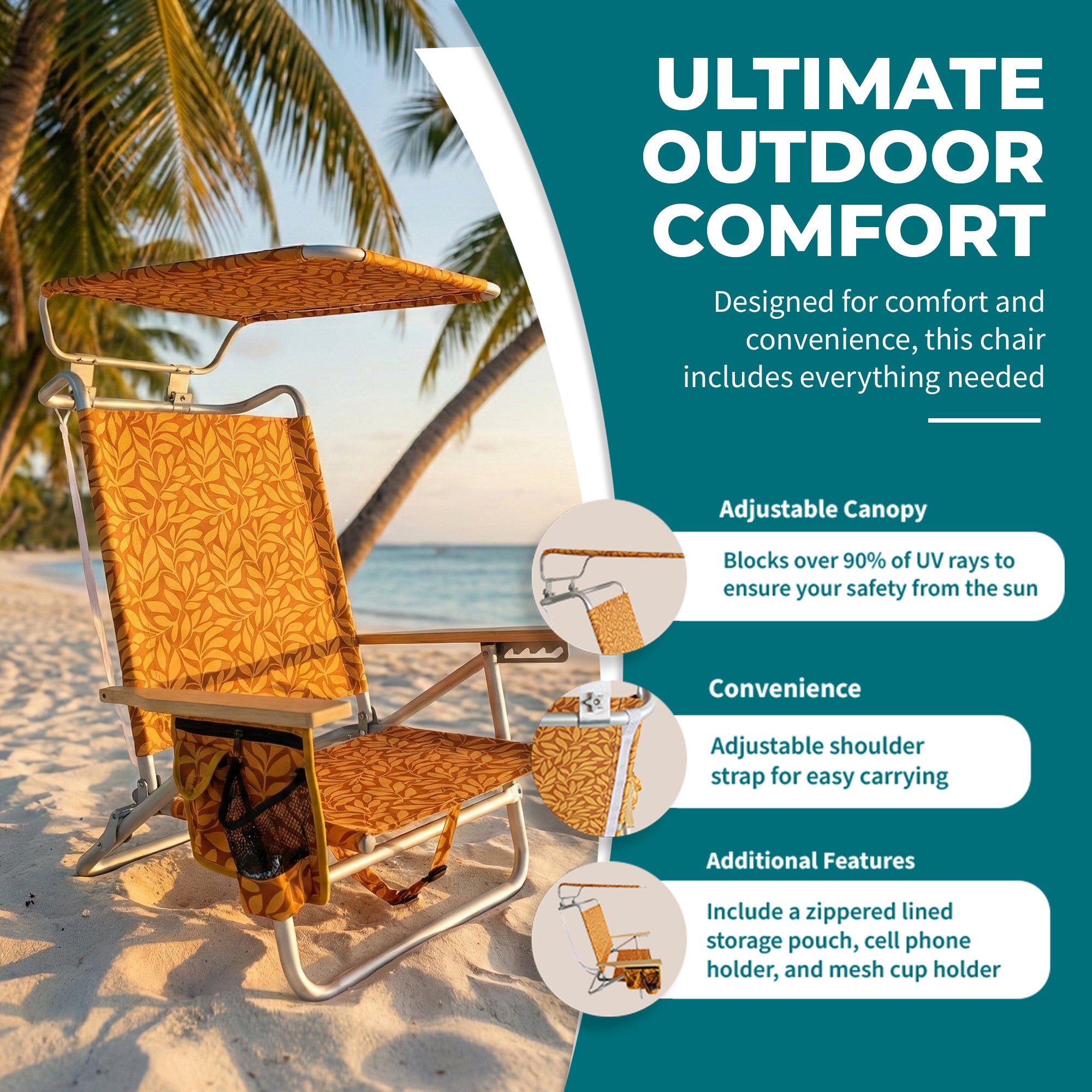 Bliss Hammocks Folding Beach Chair, Backpack Recliner with Canopy, (Used)