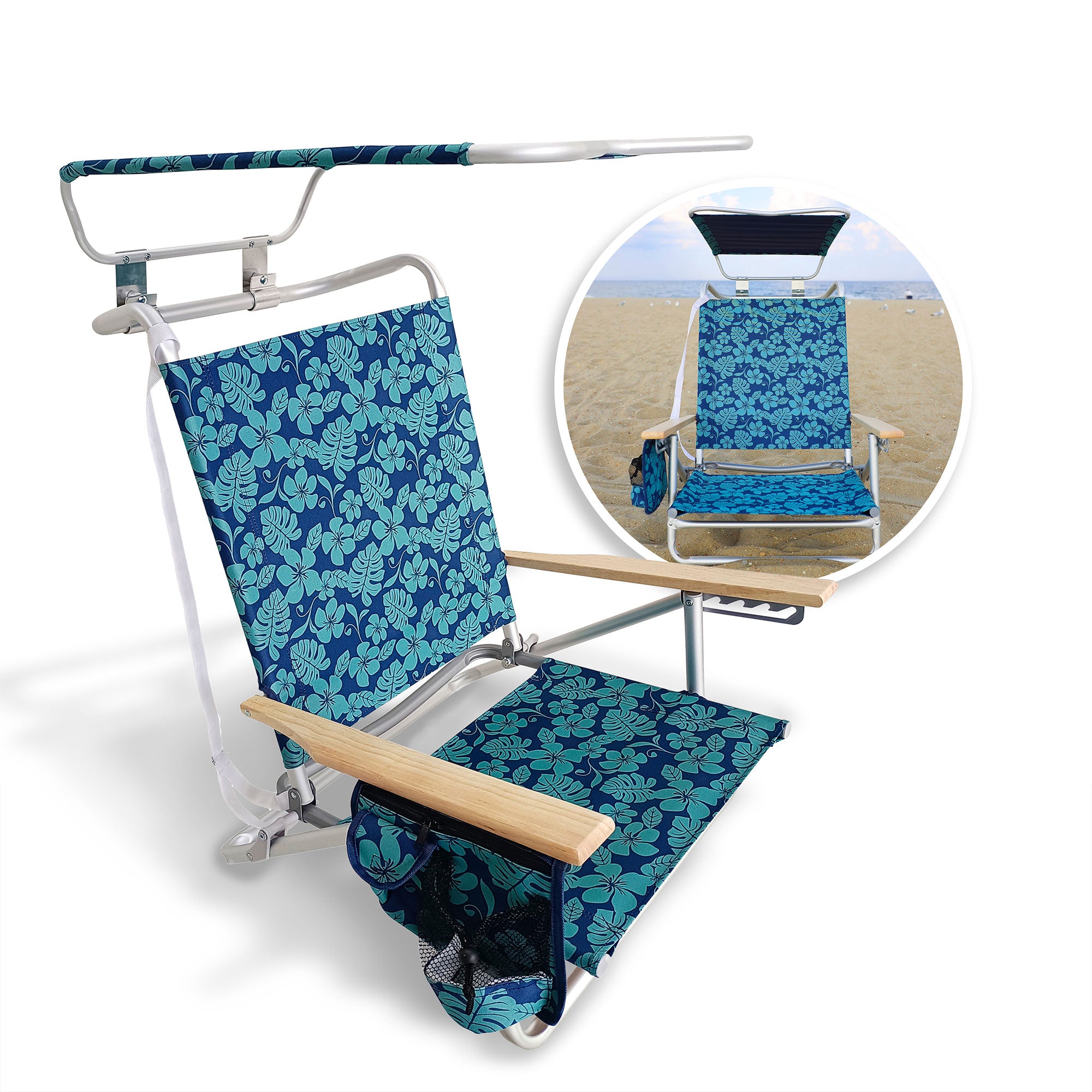 Bliss Hammocks Folding Beach Chair, Backpack Recliner with Canopy (Open Box) - VMInnovations
