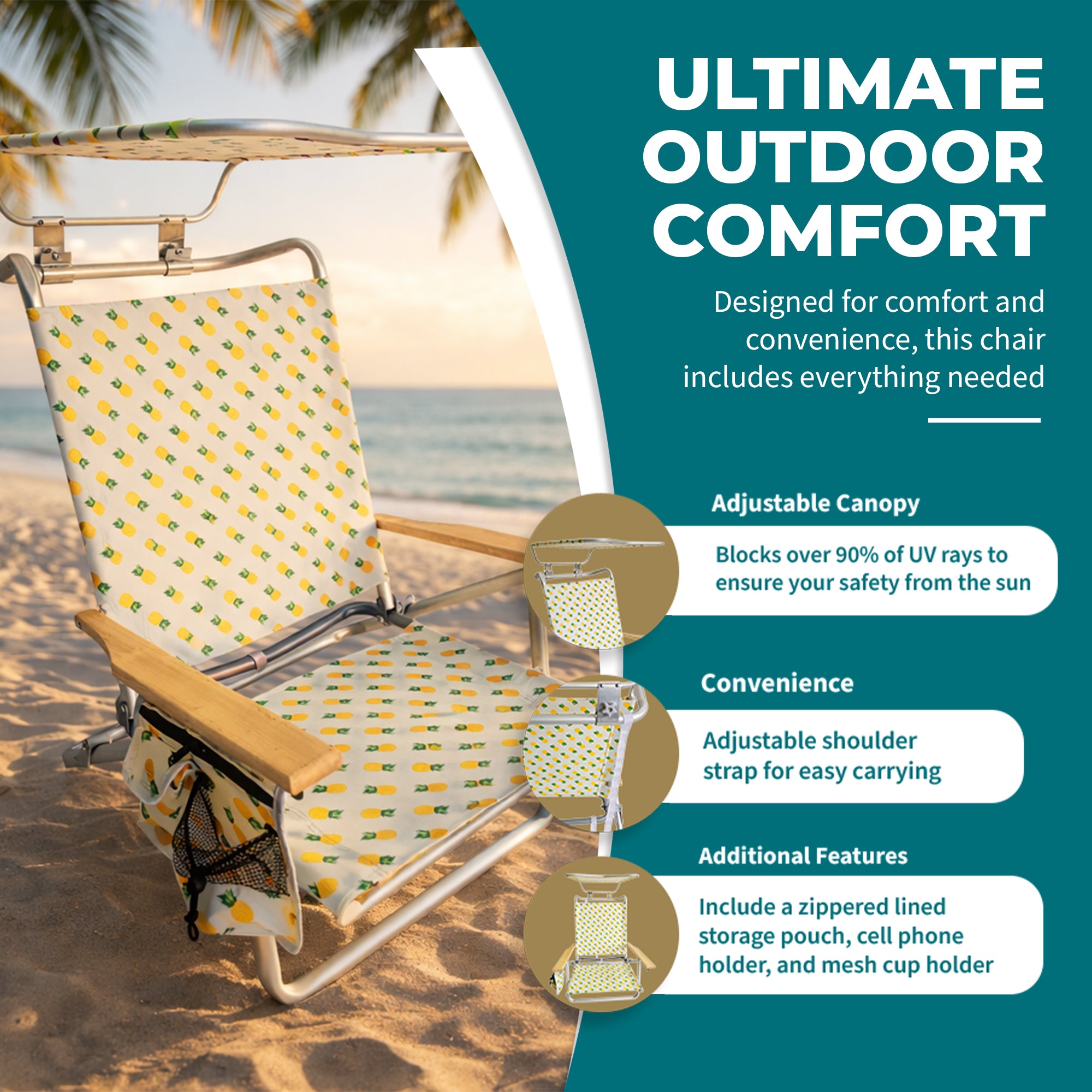 Bliss Hammocks Folding Beach Chair, Backpack Recliner with Canopy (Open Box)