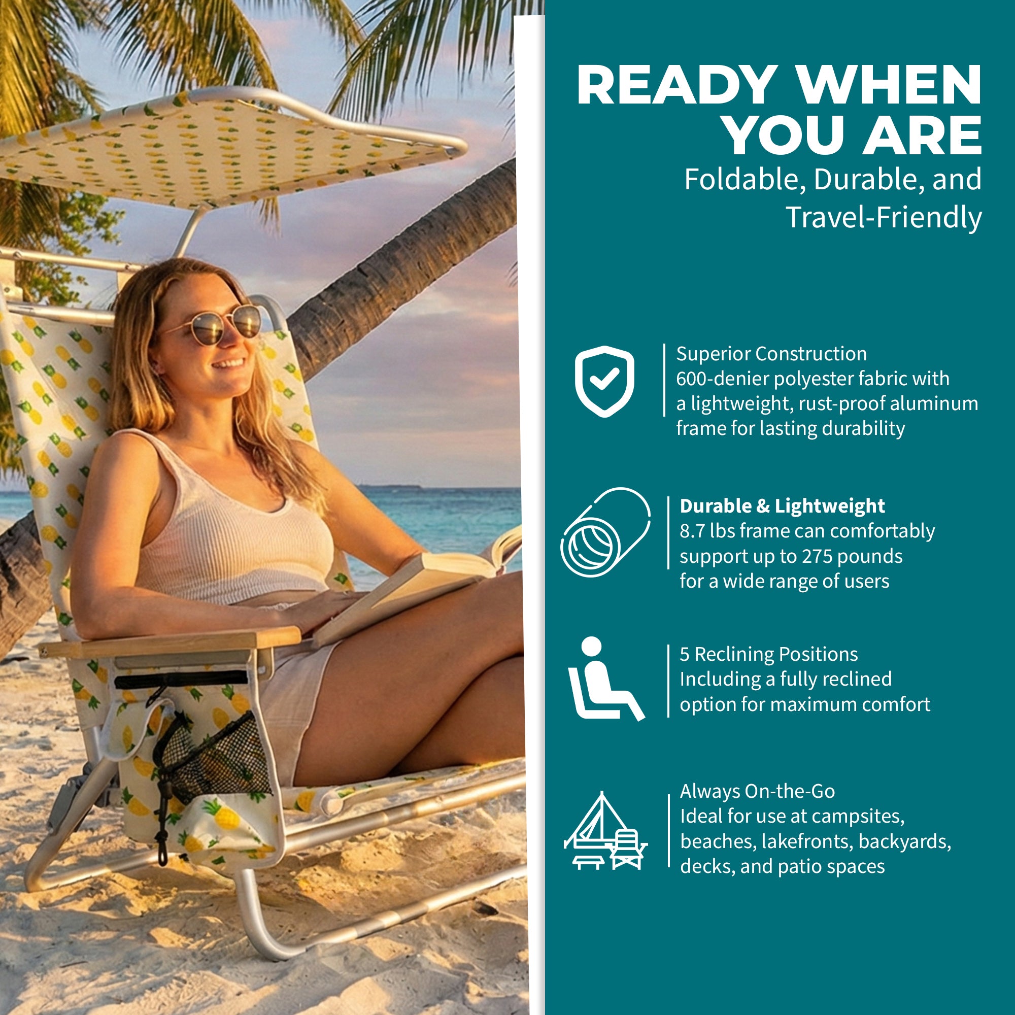 Bliss Hammocks Folding Beach Chair, Backpack Recliner with Canopy (Open Box)