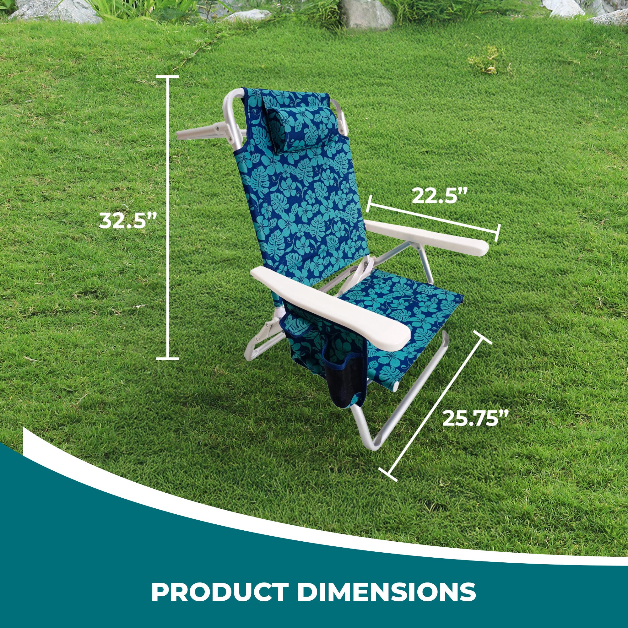 Bliss Hammocks Folding Beach Chair, Backpack Recliner with Towel Rack (Open Box) - VMInnovations
