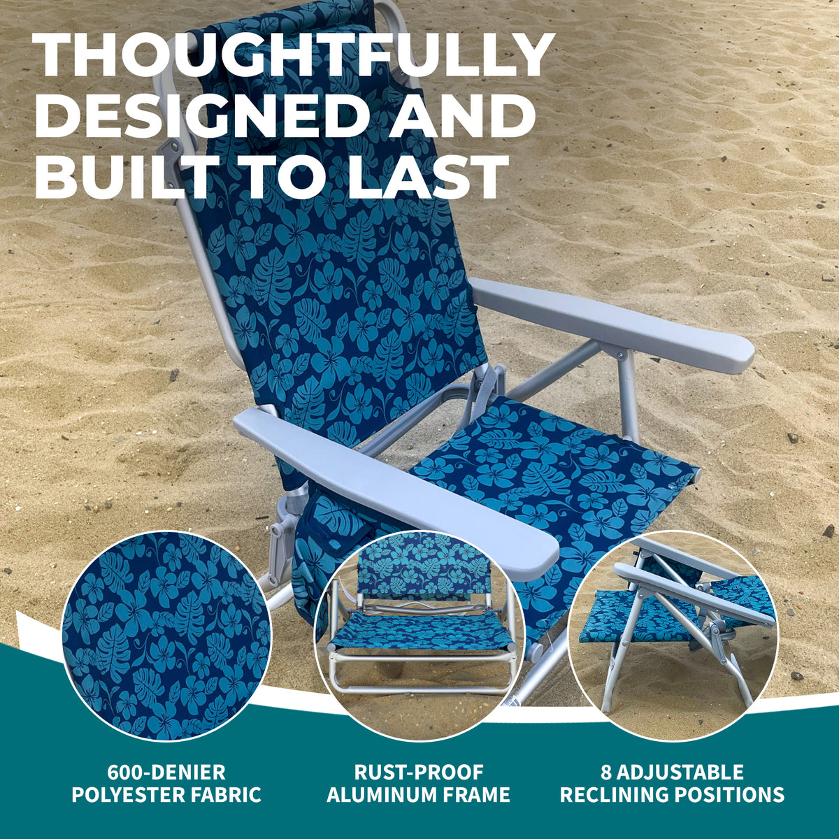 Bliss Hammocks Folding Beach Chair, Backpack Recliner with Towel Rack (Open Box) - VMInnovations